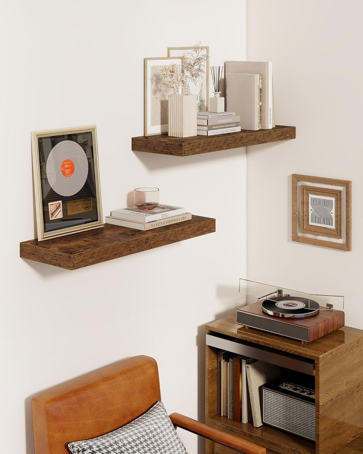 Marsmiles 30" Floating Shelves for Wall, Wooden Shelves with Invisible Brackets Set of 2, Rustic Farmhouse Wall Mounted Shelf for Kitchen Bathroom Living Room Study, Rustic Brown - Image 3