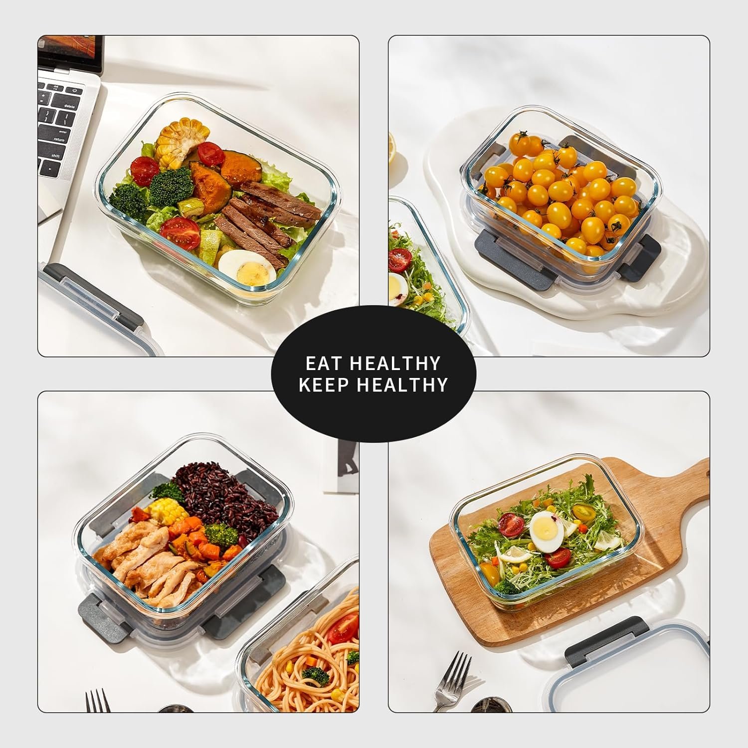 10 Pack 22 oz Glass Meal Prep Containers, Glass Food Storage Containers with Lids, Reusable Airtight Leakproof Lunch Bento Boxes Freezer, Microwave Oven and Dishwasher, Gray - Image 8