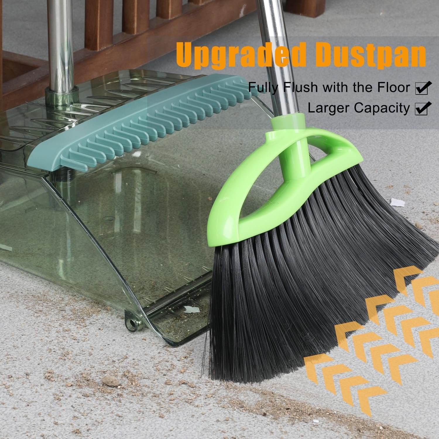 Soft Bristles Green Angle Broom and Dustpan Set, Long Handle Household Indoor Broom with Dustpan Combo Set for Room Kitchen Lobby Office Hardwood Floor Sweeping Floor Cleaning - Image 6