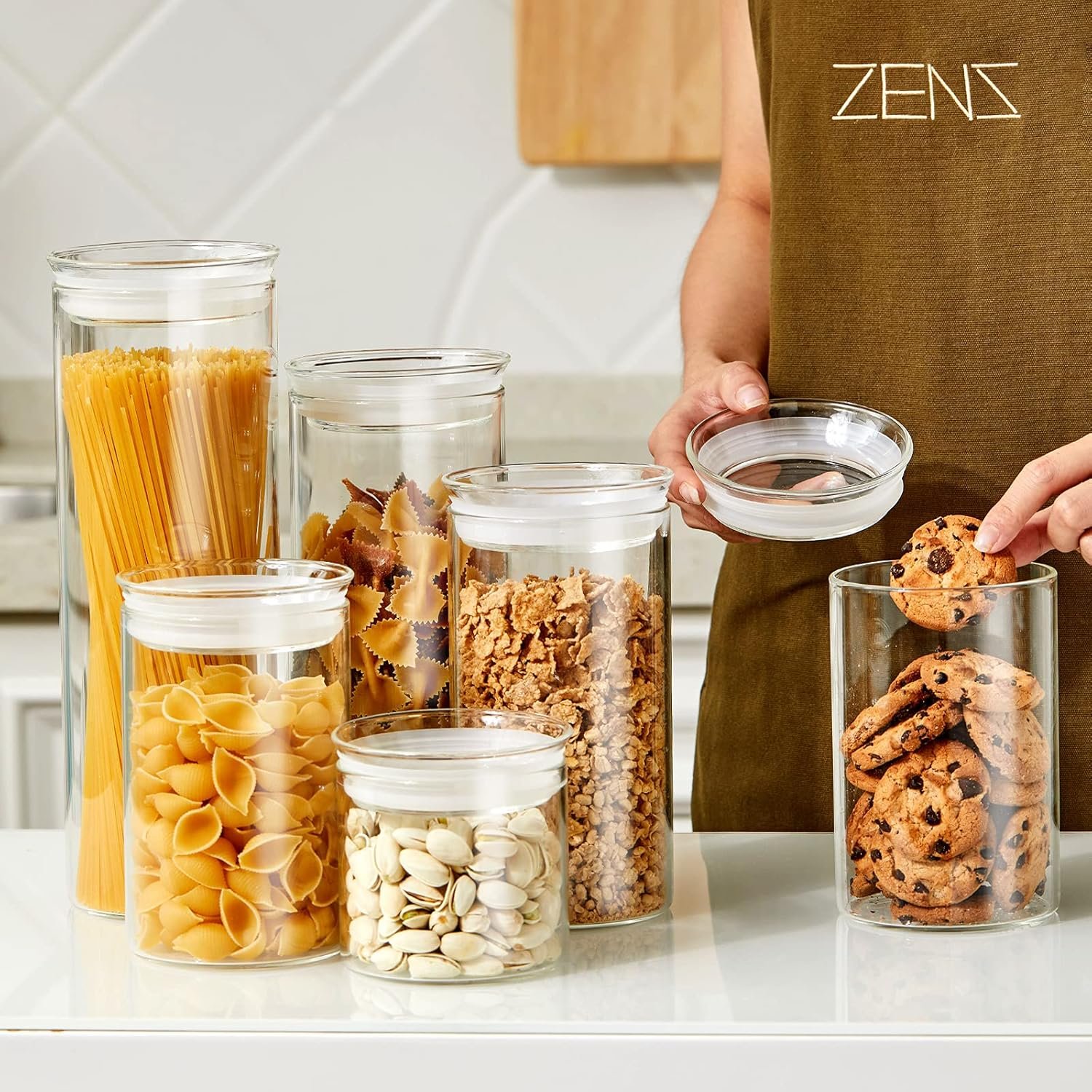 ZENS 37oz Glass Jars Set of 2, Clear Glass Kitchen Canisters with Airtight Lids, Wide Mouth Glass Storage Containers for Cereal, Coffee Beans, Loose Tea - Image 3