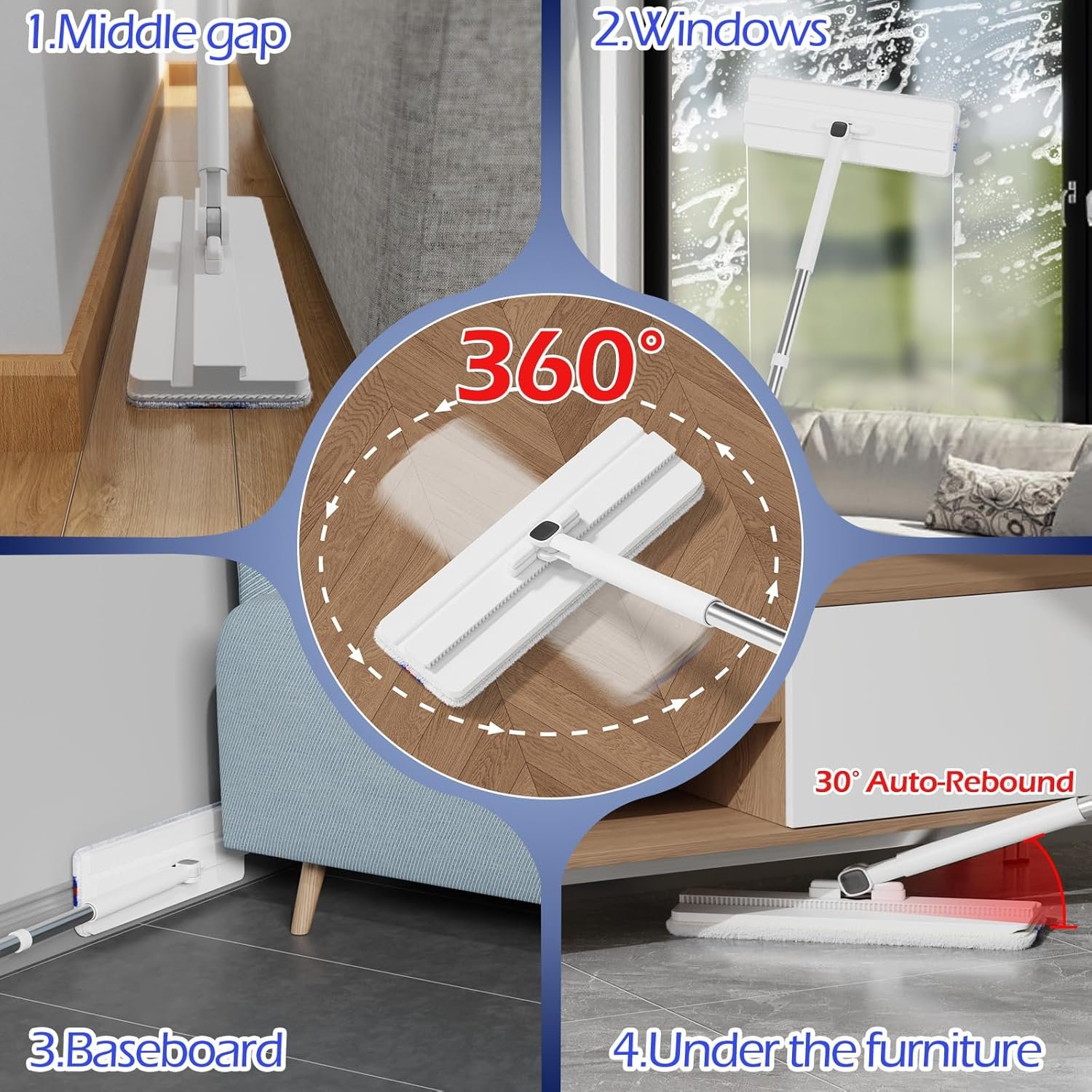 Mop and Bucket Set,Midyb Flat Mops and Bucket System with 2 Microfiber Pads,Mop and Bucket with Wringer Set,Automatic Separates Dirty and Clean Water,Wet and Dry Use Mops for Floor Cleaning - Image 7