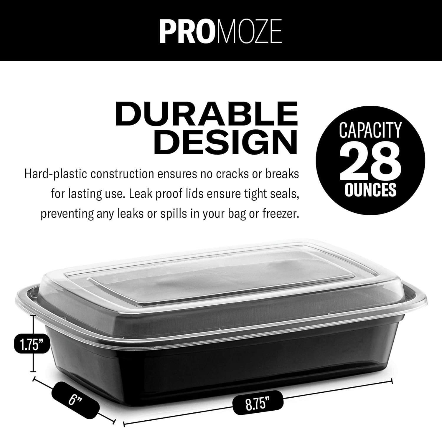 50-Pack Reusable Meal Prep Containers Microwave Safe Food Storage Containers with Lids, 28 oz - 1 Compartment Take Out Disposable Plastic Bento Lunch Box To Go, BPA Free - Dishwasher & Freezer Safe - Image 4