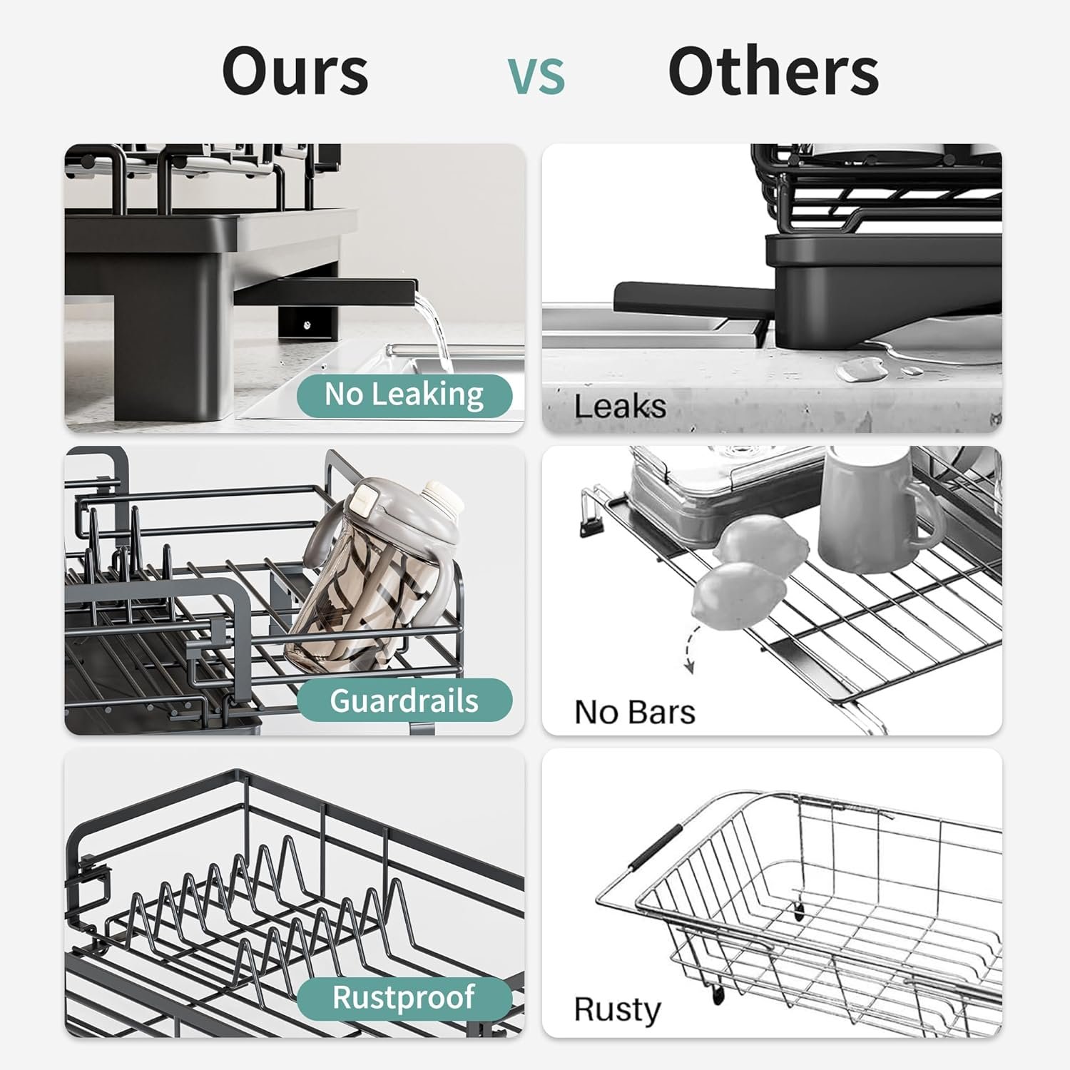 Small Dish Drying Rack - Extendable Dish Rack for Kitchen Counter, Rustproof Dish Drainers with Utensil Holder, Perfect for Apartments, RVs and Small Spaces,16.5" D x 7.5"-12.5" W x 6.5" H - Image 8