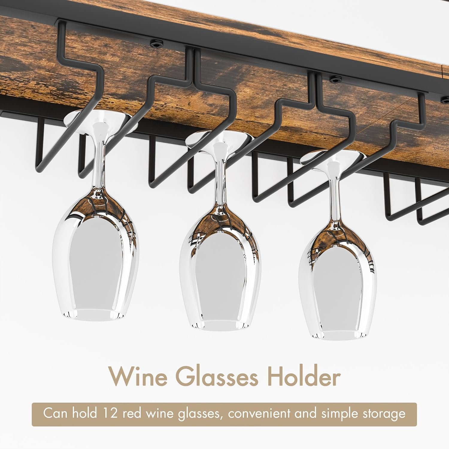 Nidouillet Wall Mounted Wine Rack with LED Light, 31.5" Bar Liquor Shelves with Glass Holder, Metal Hanging Bar Shelves Wine Storage Rack Display for Kitchen Home Bar Dining Room Living Room - Image 8
