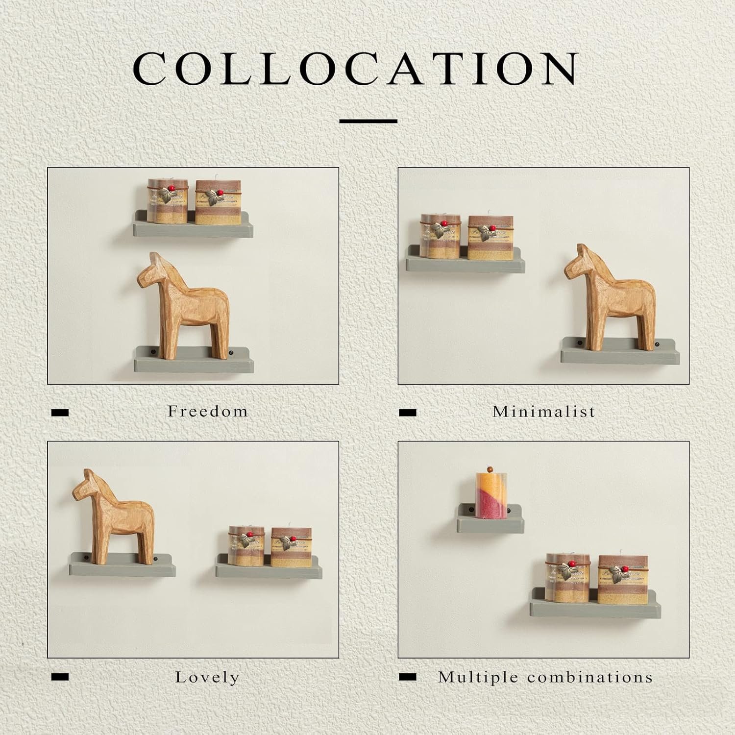 Freezing point Small Floating Shelf for Wall Set of 2 Natural Wood 8Inch Mini Wall Shelves Decor Plant Display Collectibles Mounted Kitchen Bathroom Bedroom Corner Decorative Storage Tiny Stand Grey - Image 4