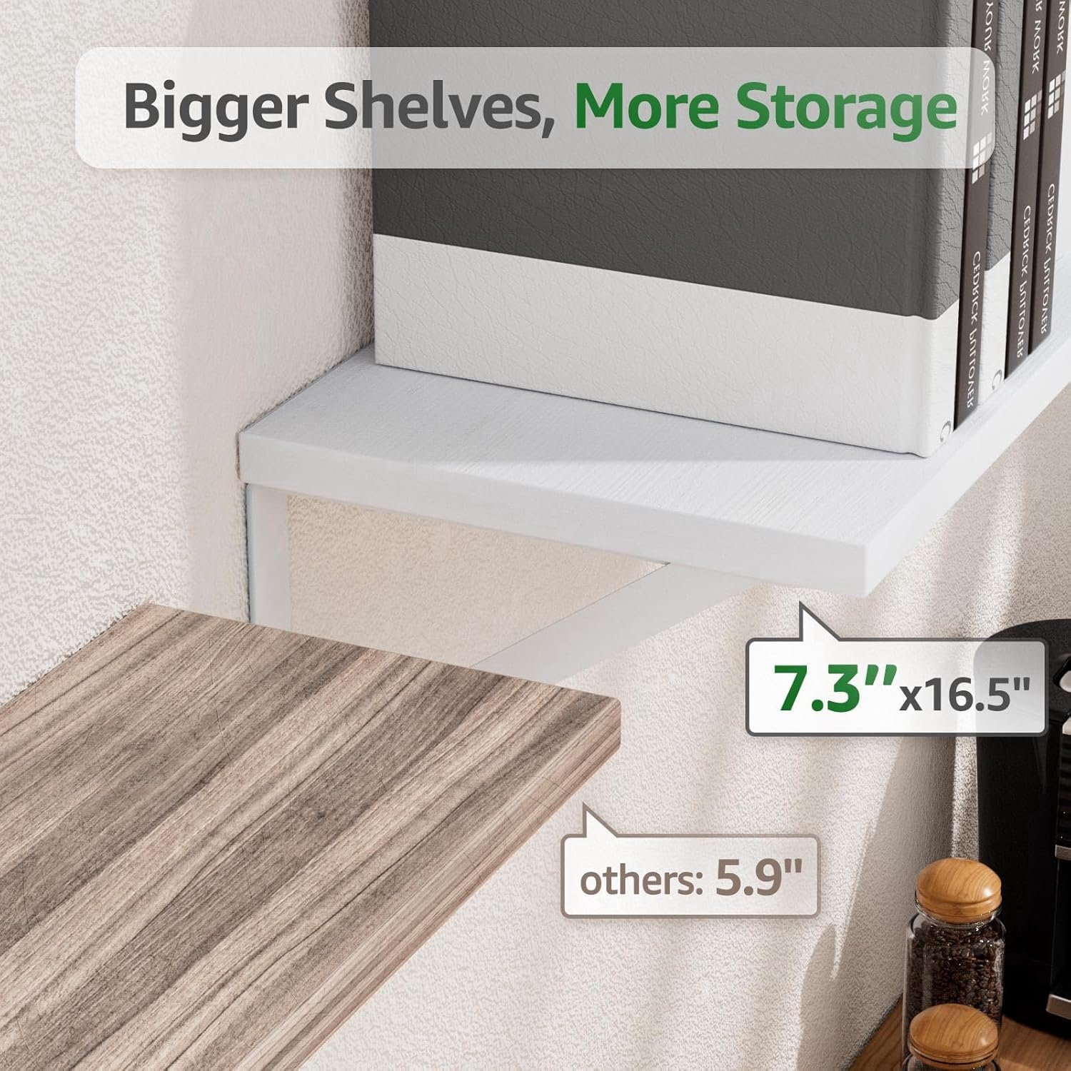 Wall Shelves 7.3" Deep Set of 3, Solid Paulownia Wood Wider Longer Sturdy Easy to Install Wall Mounted Bookshelves Storage Shelves Bathroom Storage Office Laundry Room Bedroom Organizer White - Image 4