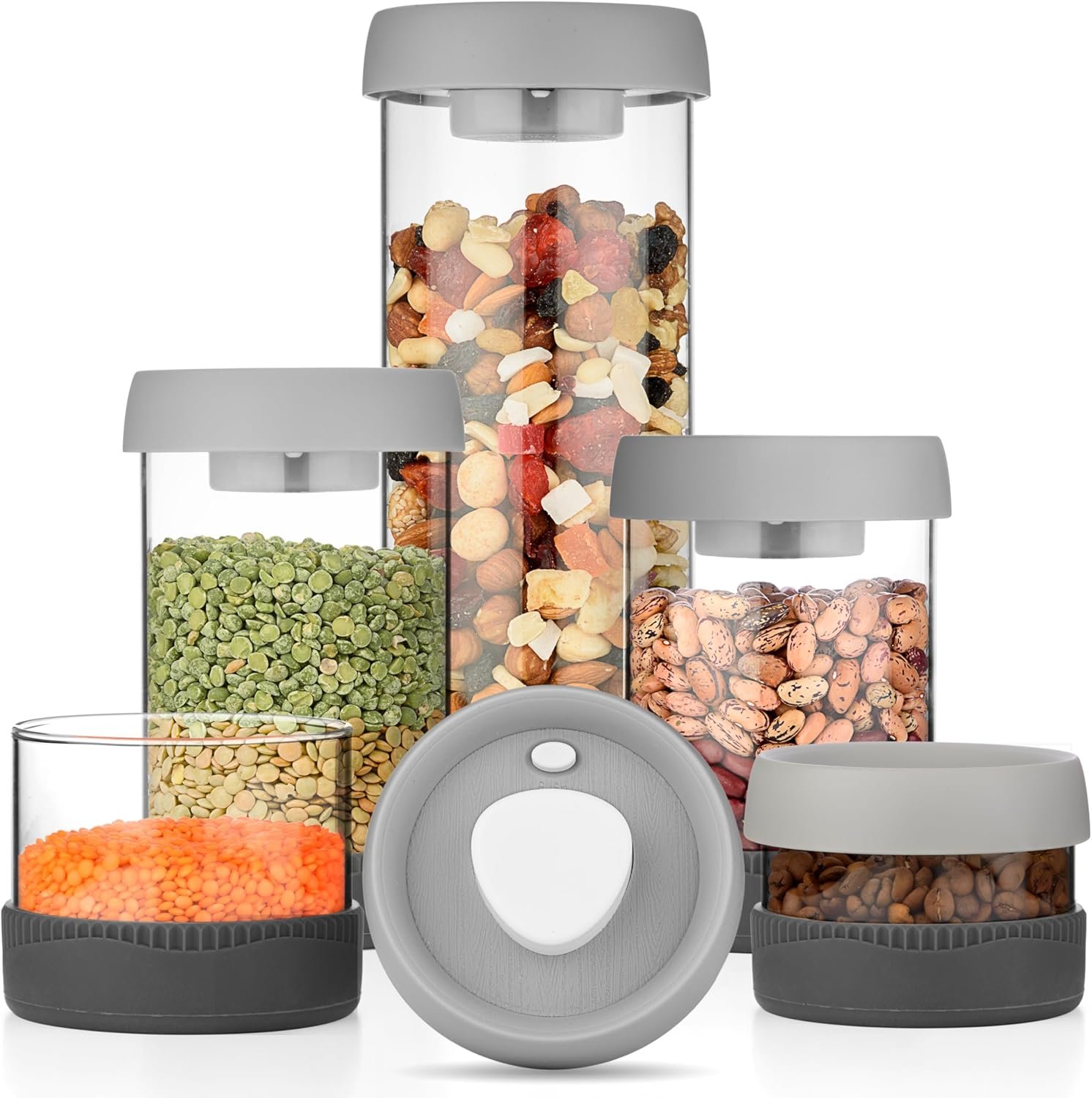Glass Canisters Set - Kitchen Leakproof Seal Food Storage Jars - Coffee Bean Container - Pack of 5 Glass Canisters With Vacuum Airtight Lids for Cereal, Pet Treats, Nuts, Candy - Image 9