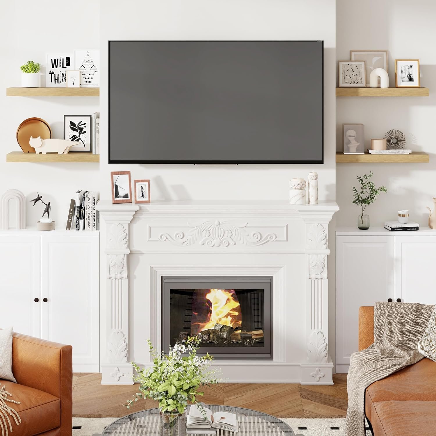 Heimlove 24 Inch Floating Shelves for Wall Oak Shelves Set of 2,Wall Mounted Rustic Wood 8 Inch Deep Floating Shelf with Invisible Brackets for Bedroom Kitchen Living Room - Image 3