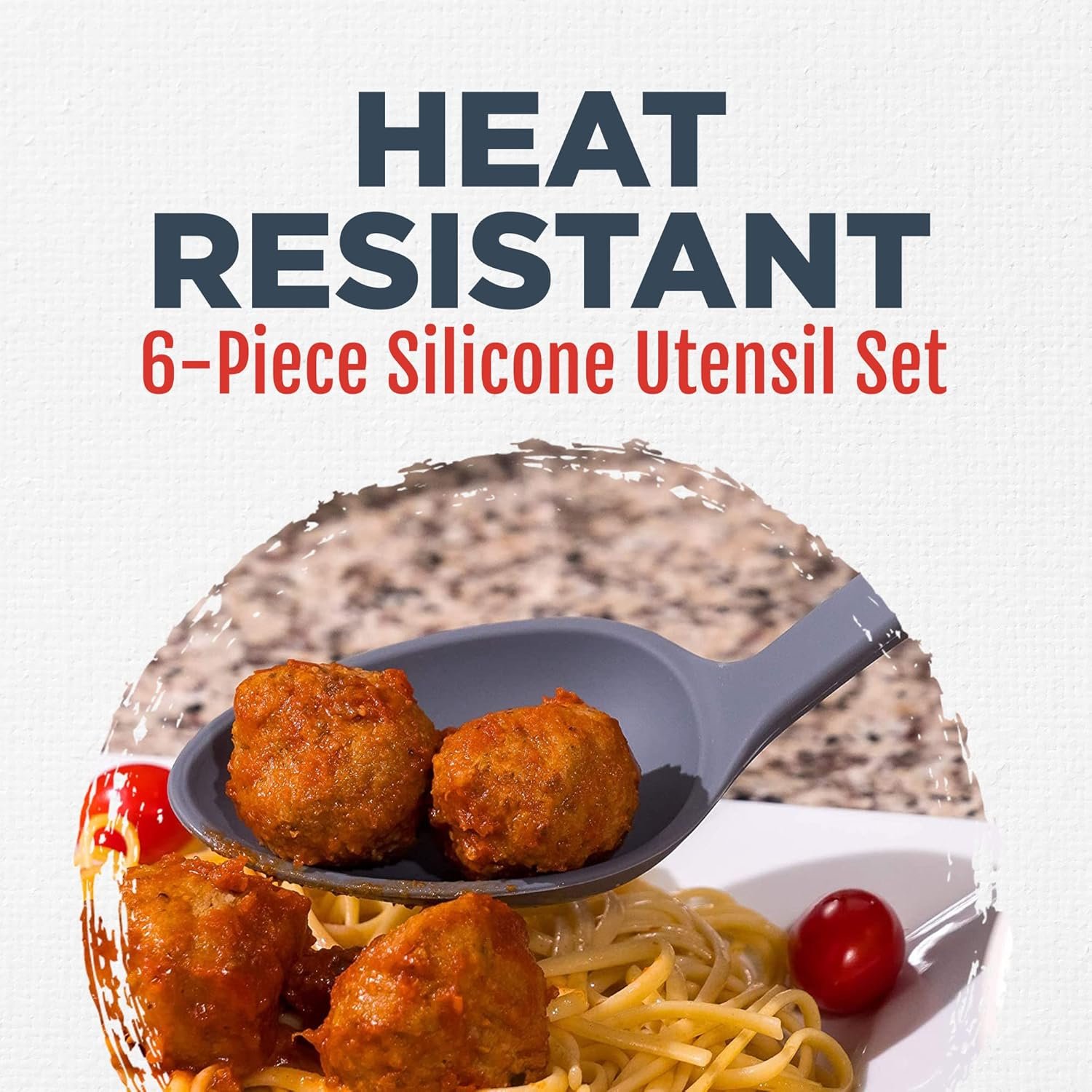 Culinary Couture Grey Silicone Kitchen Utensils Set of 6, Non-Stick Heat-Resistant Silicone Kitchen Utensils Set with Steel Inner Core - Image 5