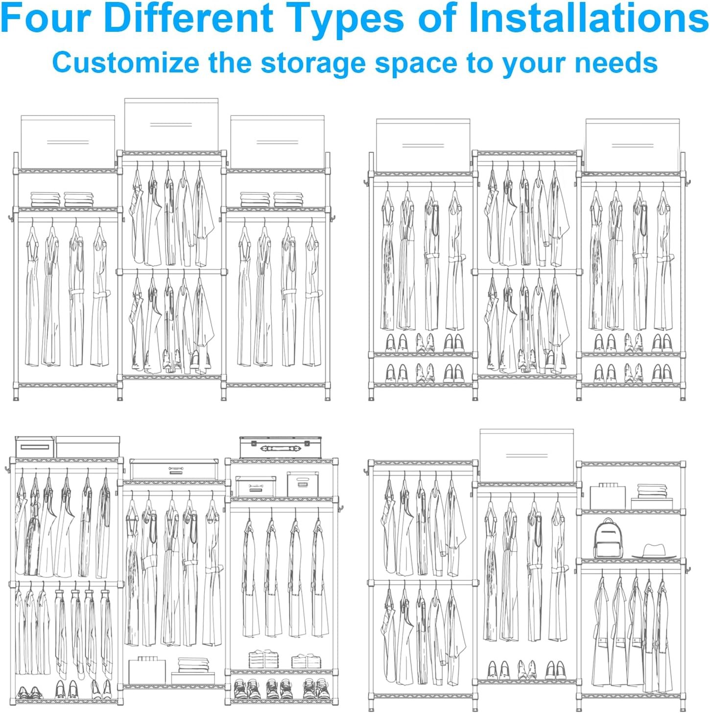 Ulif E13C Heavy Duty Closet Organizer System,Freestanding Clothing Racks for Hanging Clothes,Adjustable Garment Rack 63" W x 16" D x 77" H Hold 960 lbs,White Clothing Rack with Black Dustproof Cover - Image 8
