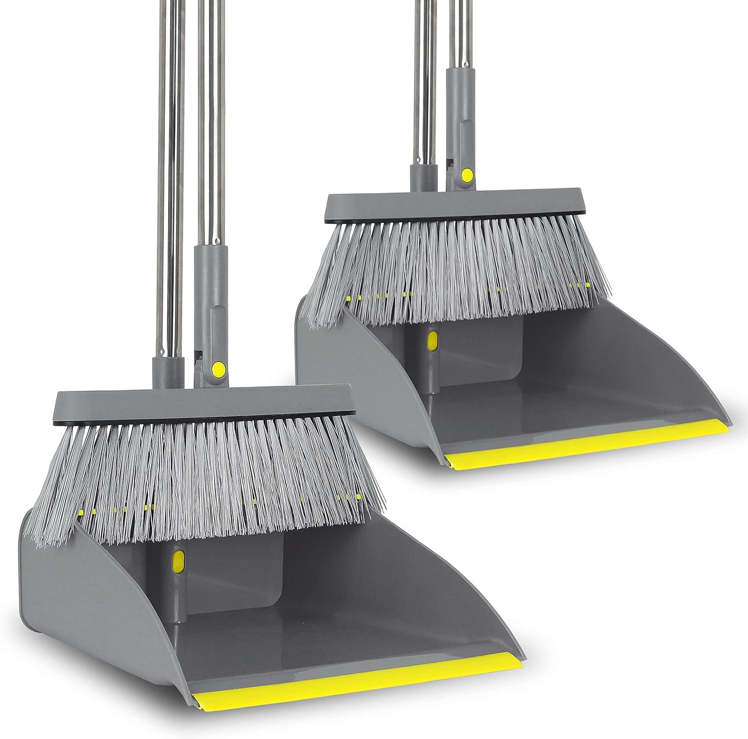 PHYEX 2-Pack Broom and Dustpan Combo Set, 48" Long Adjustable Handle Stand Up Dustpan with Self-Cleaning Teeth, Ideal for Home, Office, Kitchen, Indoor & Outdoor Use, Grey - Image 2