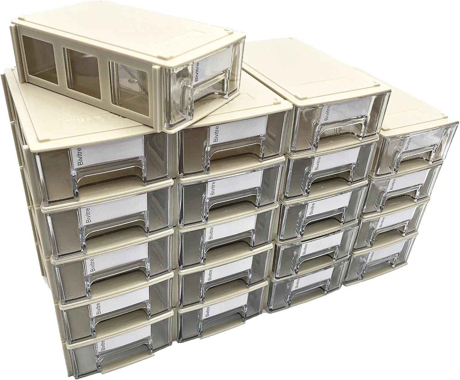 Stackable Storage Drawers Set of 20, Plastic Drawers Organizer for Small Parts Screw Craft Organizer, Mini Drawer Organizer with Dividers and Paper Labels(GREY) - Image 2