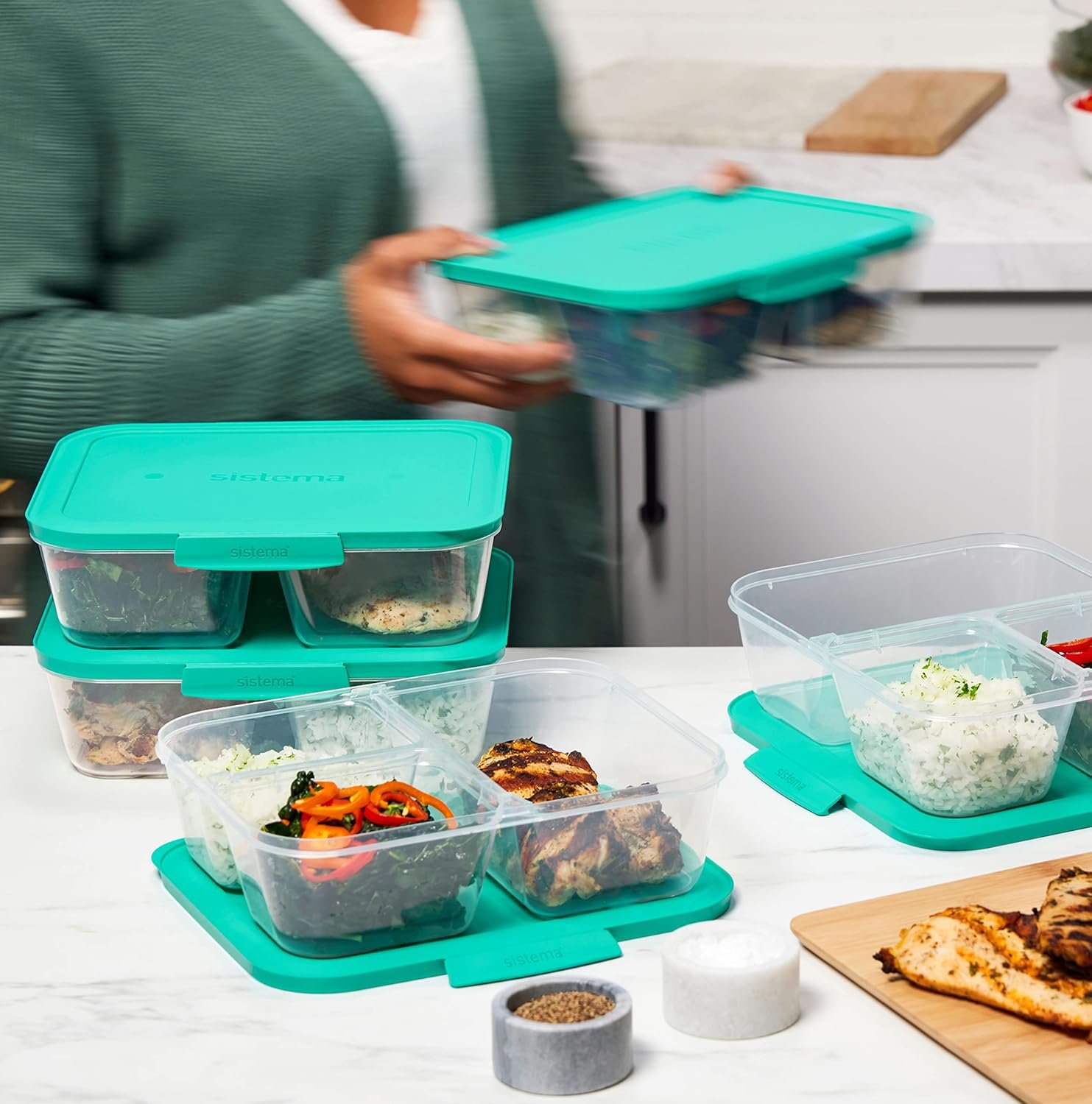 Sistema Nest It Meal Prep Food Storage Containers, 3 Compartments, 8 Cups, BPA-Free, 5-Pack - Image 13