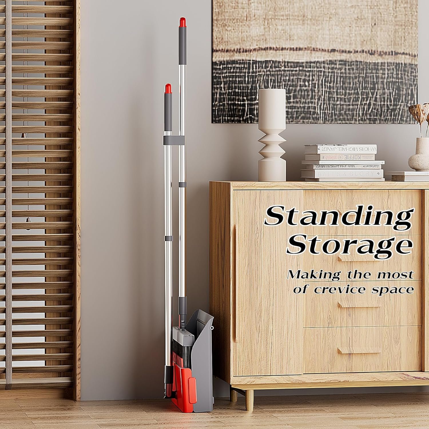 Broom with Dustpan Combo Set 50” Adjustable Long Handle 180 Degree Rotating Broom Set with Comb Teeth Upright Standing Dust Pan for Home Room Kitchen - Image 5