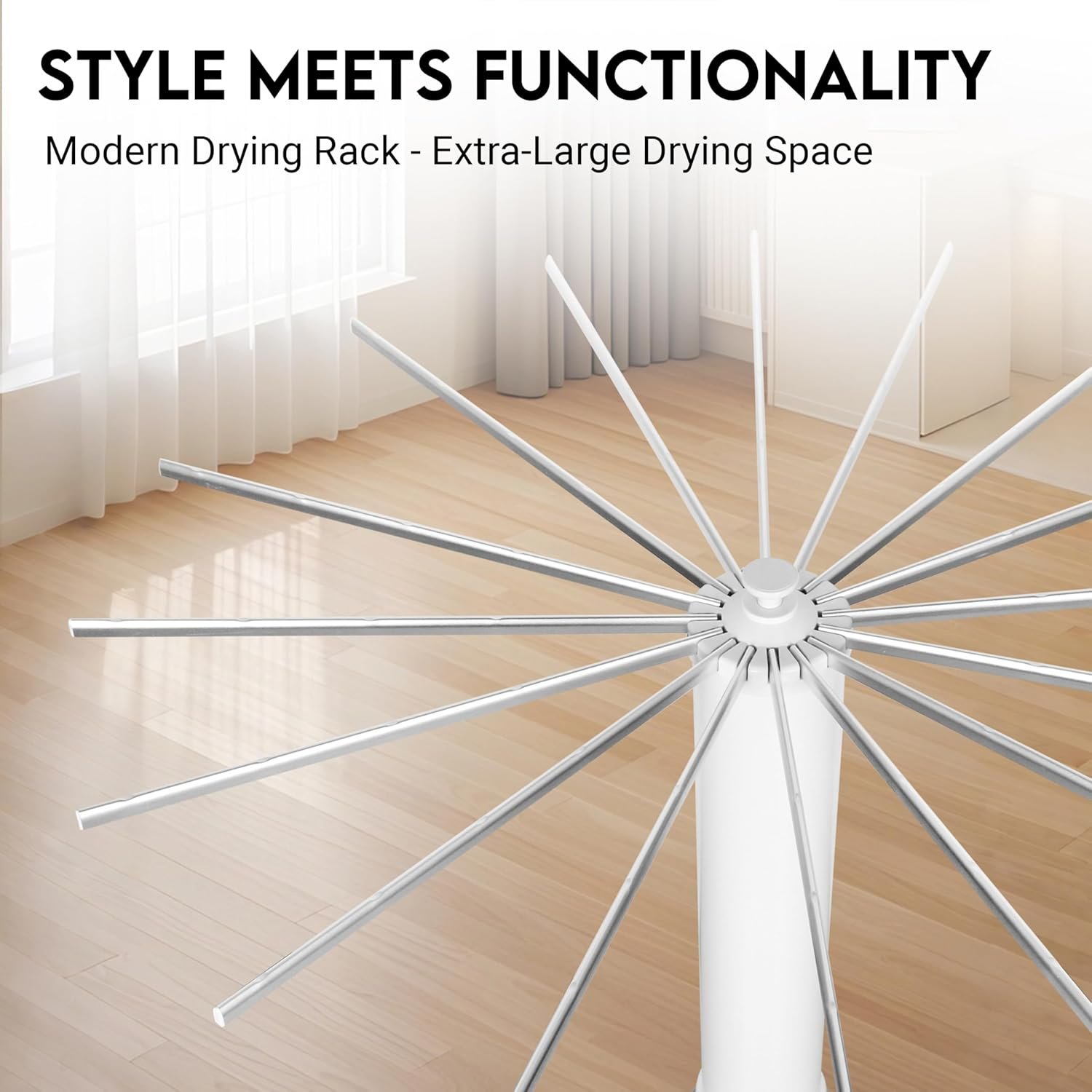 Tripod Modern Clothes Drying Rack, 16 Rods Foldable Drying Rack Clothing for Laundry, 4 Leg with Wheels Collapsible Portable Dryers for Indoor &Outdoor, White & Sliver - Image 4