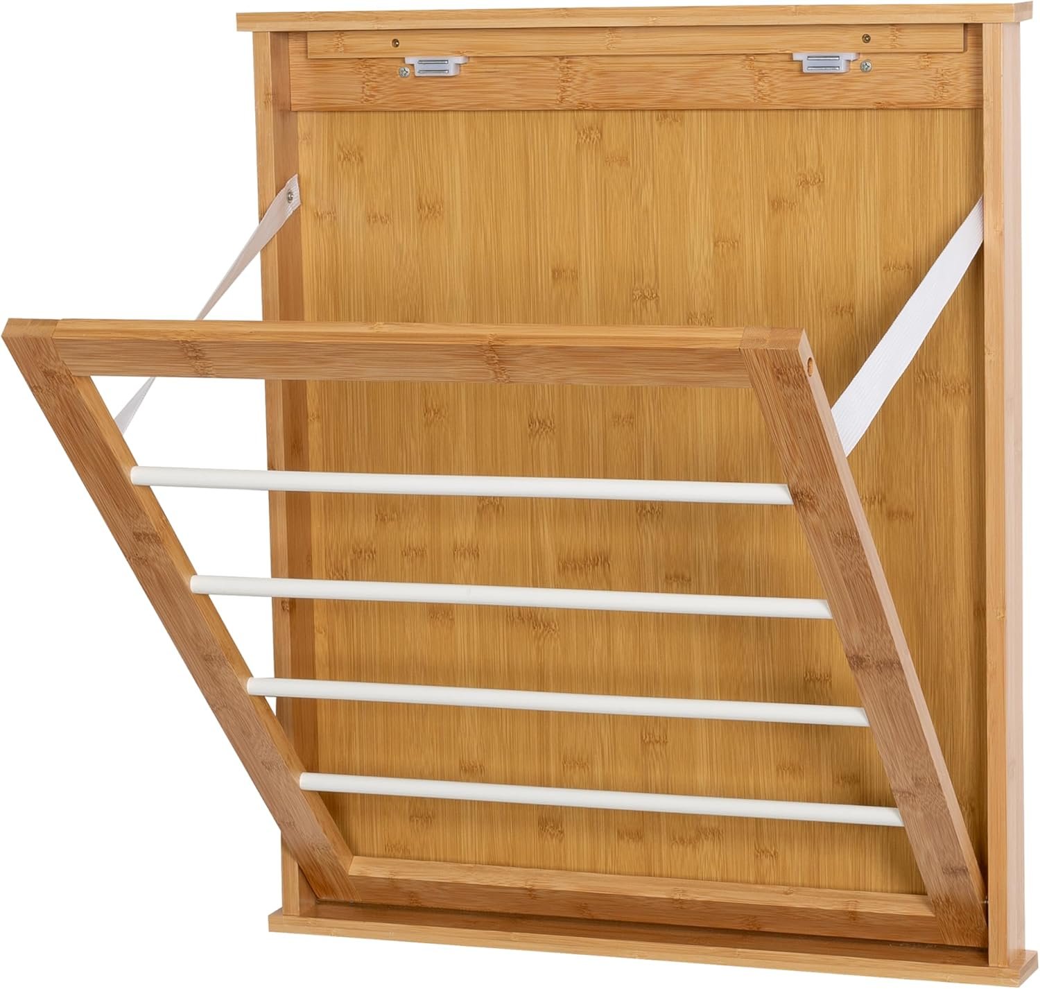 Honey-Can-Do Wall-Mounted Clothes Drying Rack, Bamboo, Collapsible, 23 in W x 27.25 in H - Image 6