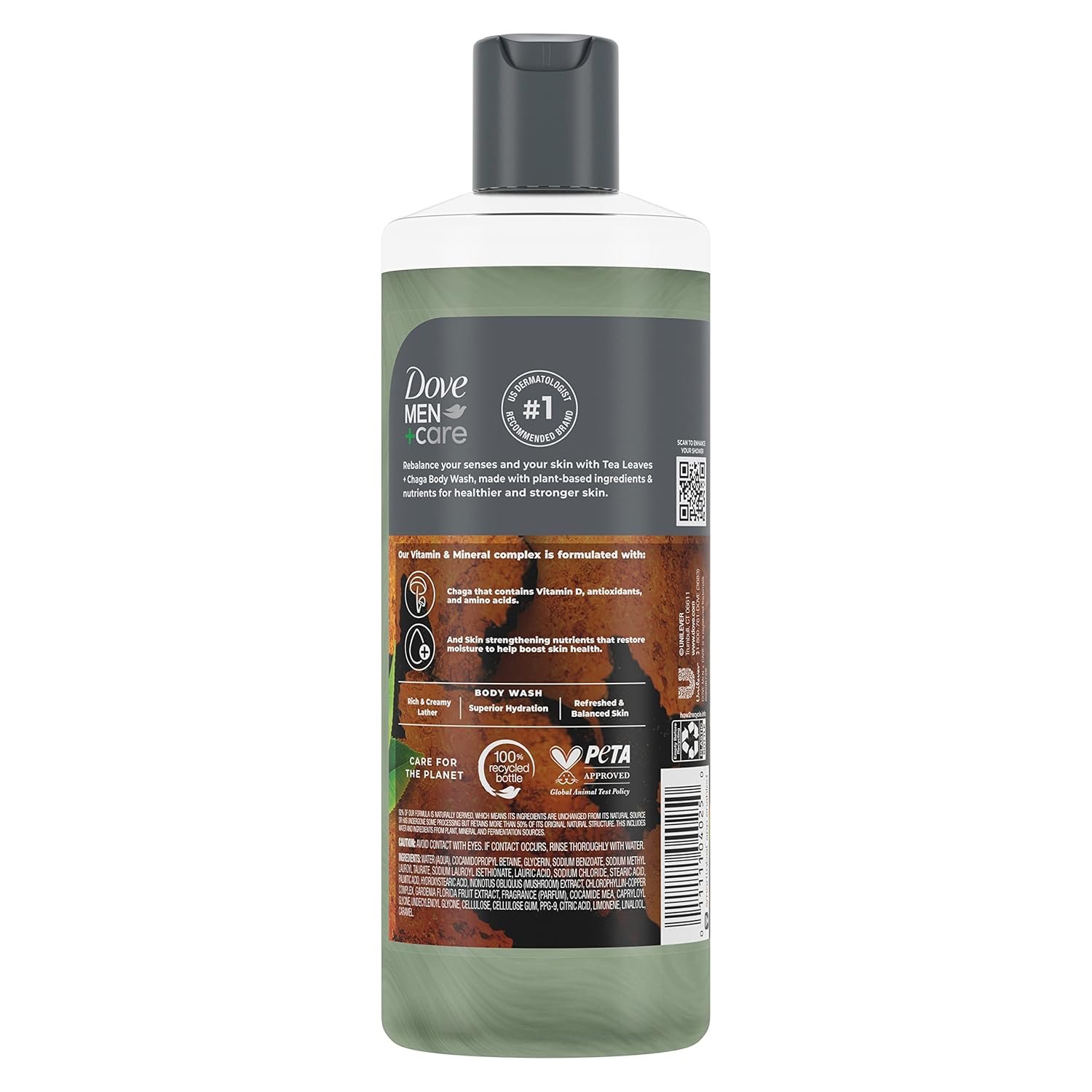 DOVE MEN + CARE Rebalance Body Wash Tea Leaves and Chaga 4 Count With Vitamin and Mineral Complex Moisturizing Body Wash with Plant Based Ingredients 18 oz - Image 3