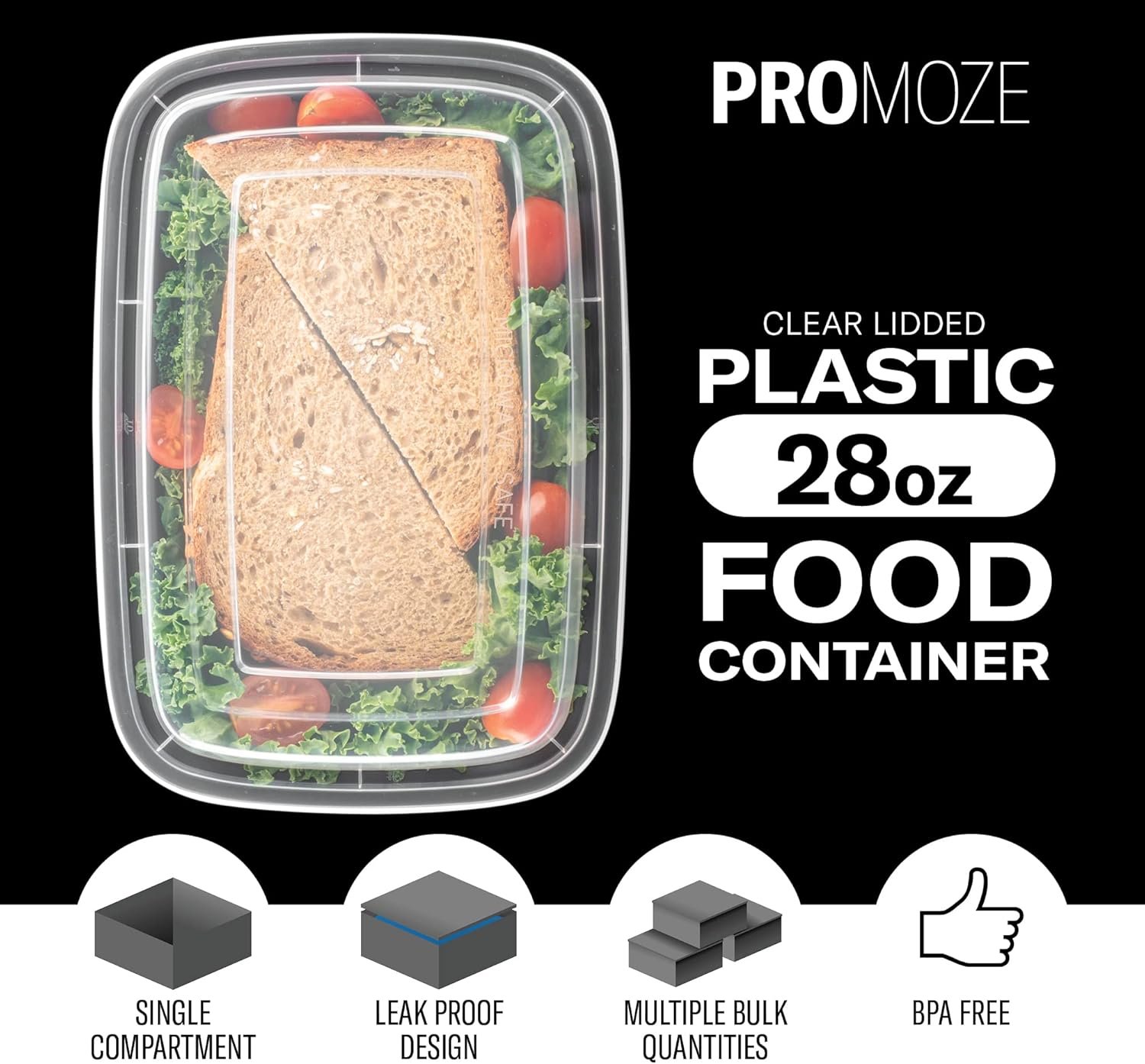 50-Pack Reusable Meal Prep Containers Microwave Safe Food Storage Containers with Lids, 28 oz - 1 Compartment Take Out Disposable Plastic Bento Lunch Box To Go, BPA Free - Dishwasher & Freezer Safe - Image 3
