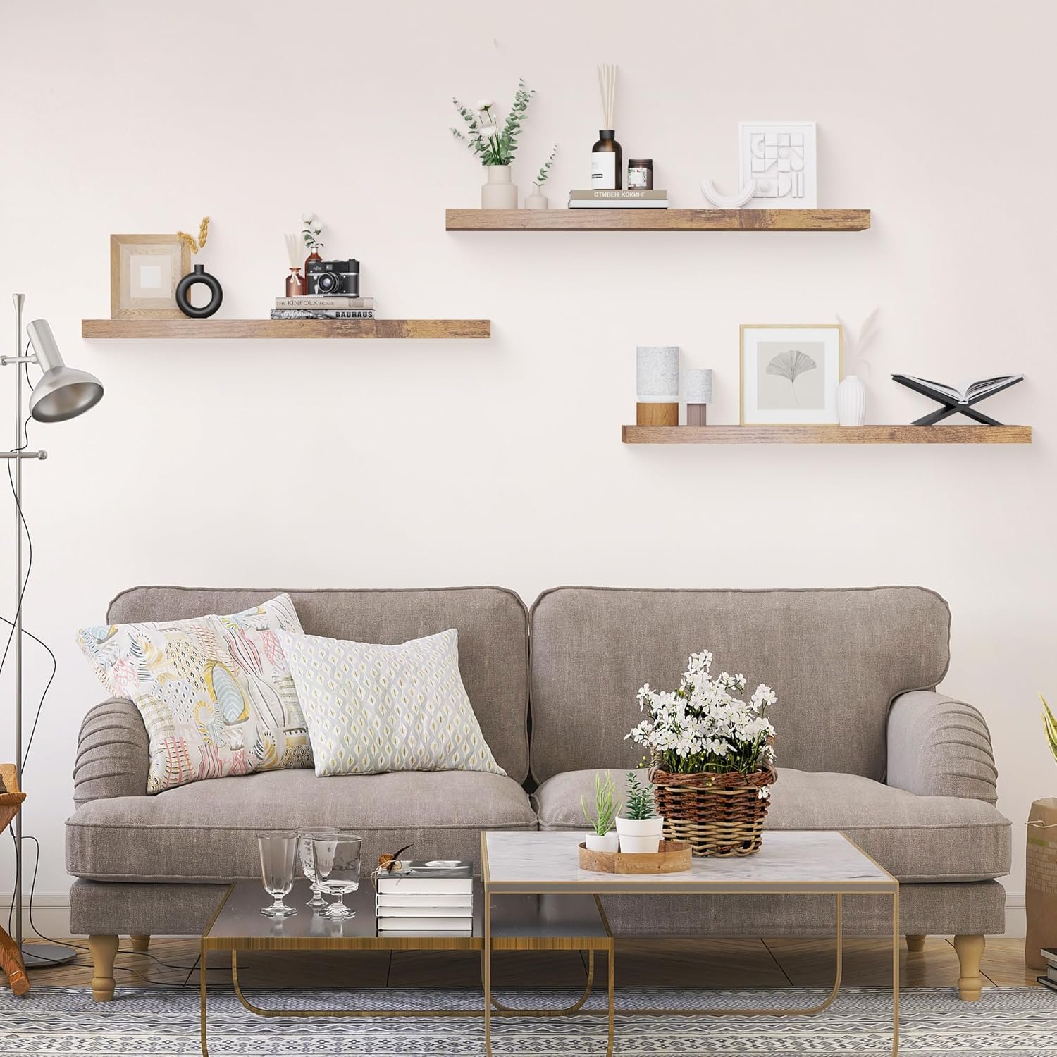 Colima Bathroom Floating Shelves for Wall, 36" Floating Wall Mounted Shelf, Rustic Wood Storage Display Shelves for Home Organization, Bathroom, Kitchen, Living Room (Set of 3, Rustic Brown) - Image 3