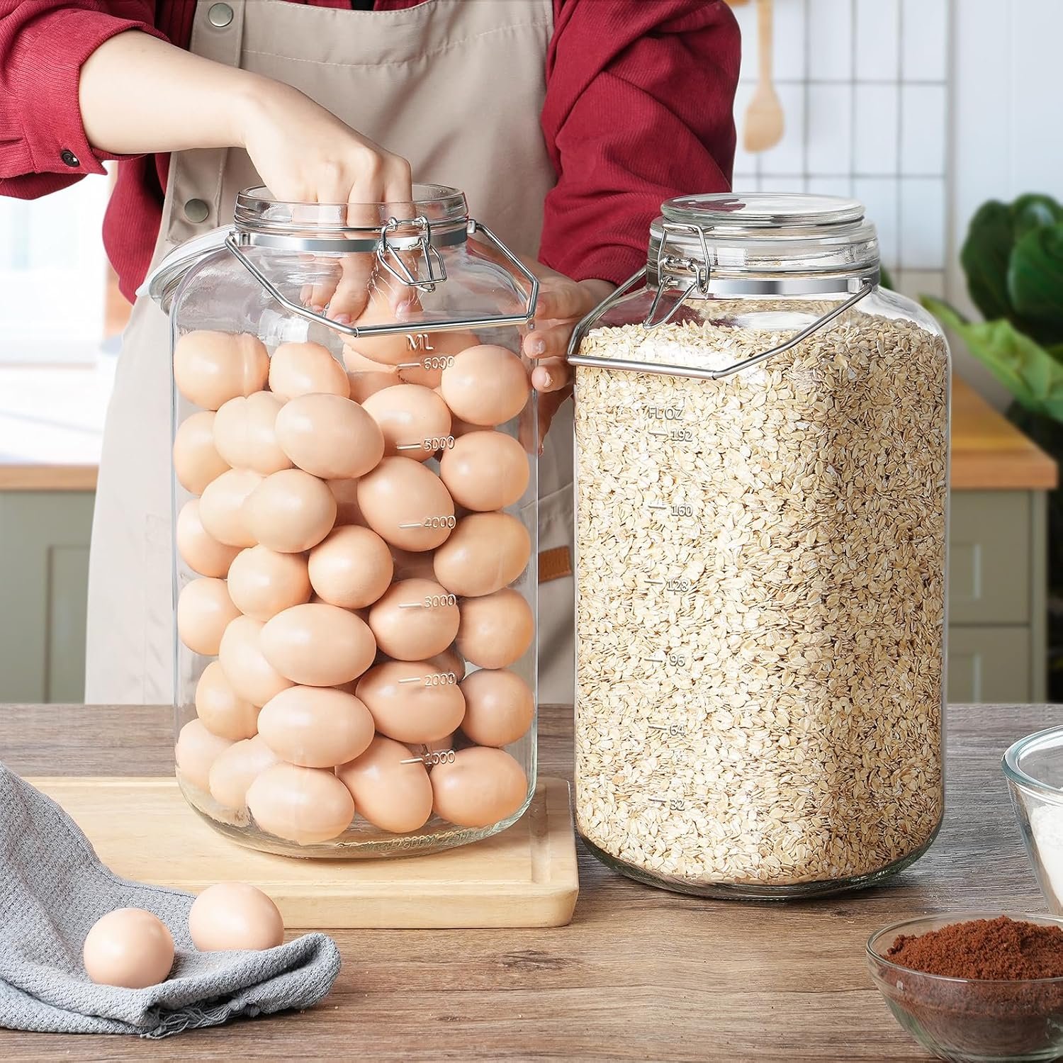 2 Gallon Glass Jar with Airtight Lid, 1 Pack Glass Storage Jars with Sturdy Stainless Steel Handle(256 FL Oz), Wide Mouth Jar, Flour Sugar Storage Containers for Rice, Cereals, Oats, Flour - Image 7