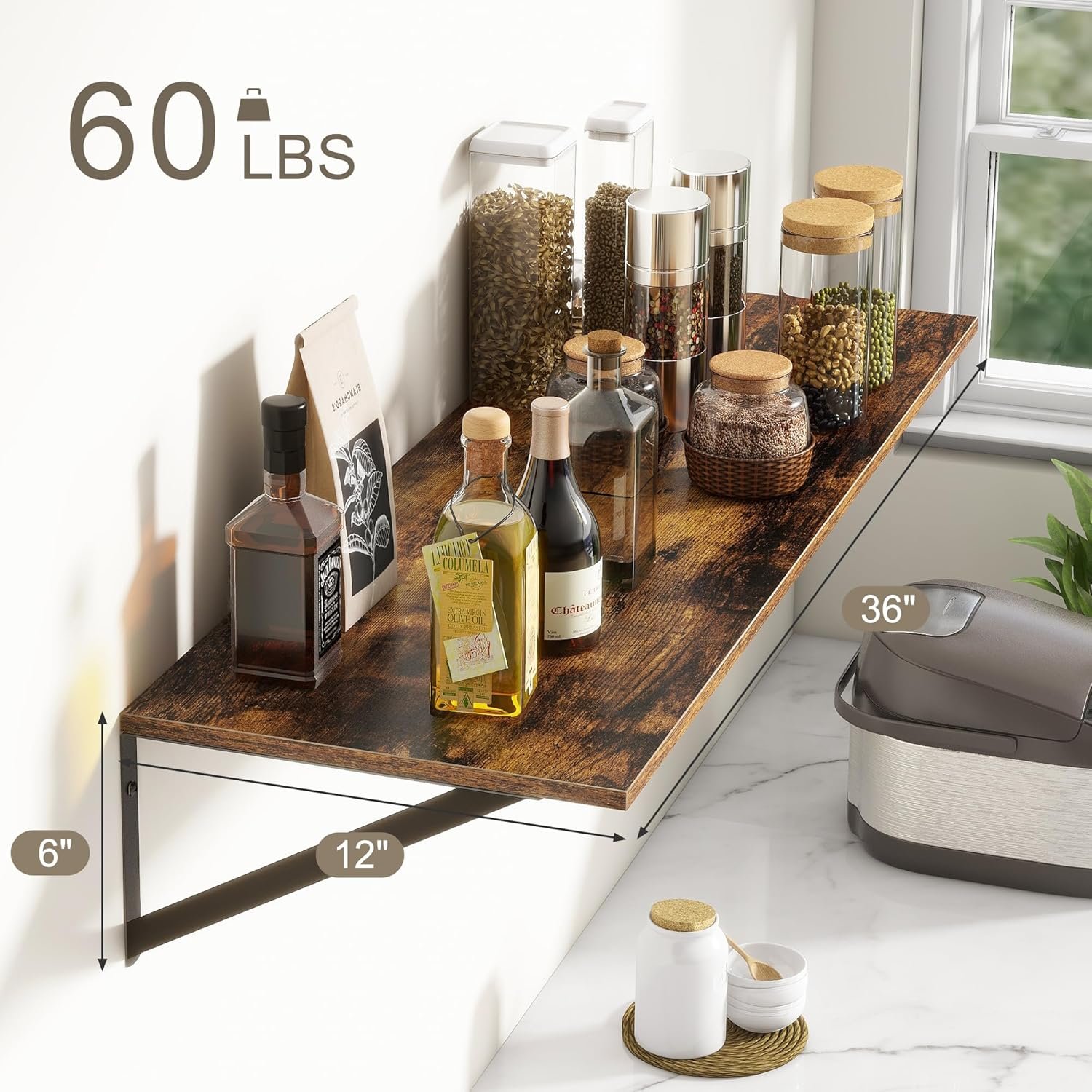 36"W x 12"D Floating Shelves, Deep Floating Shelves with Brackets, 12 Inch Deep Wall Shelves for Books, Wide Display Storage Shelves for Bathroom, Living Room, 36 Inch Long, Rustic Brown, Set of 2 - Image 4