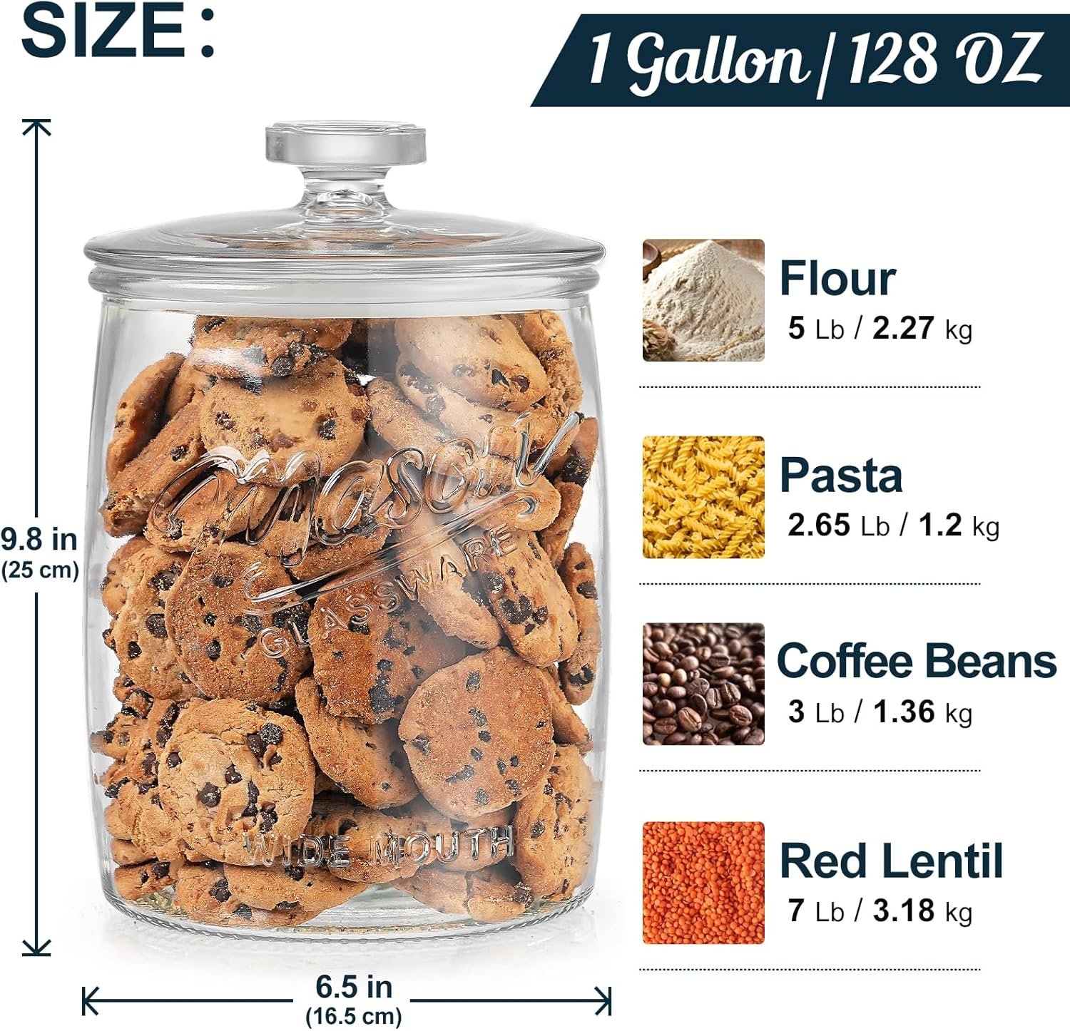 1 Gallon Glass Cookie Jar with Airtight Lid, Wide Mouth Mason Jar for Pantry & Laundry Room Organization, Large Apothecary Jars for Sugar, Candy, Rice, Dog Treat & Food Storage Jar– Set of 1 - Image 4