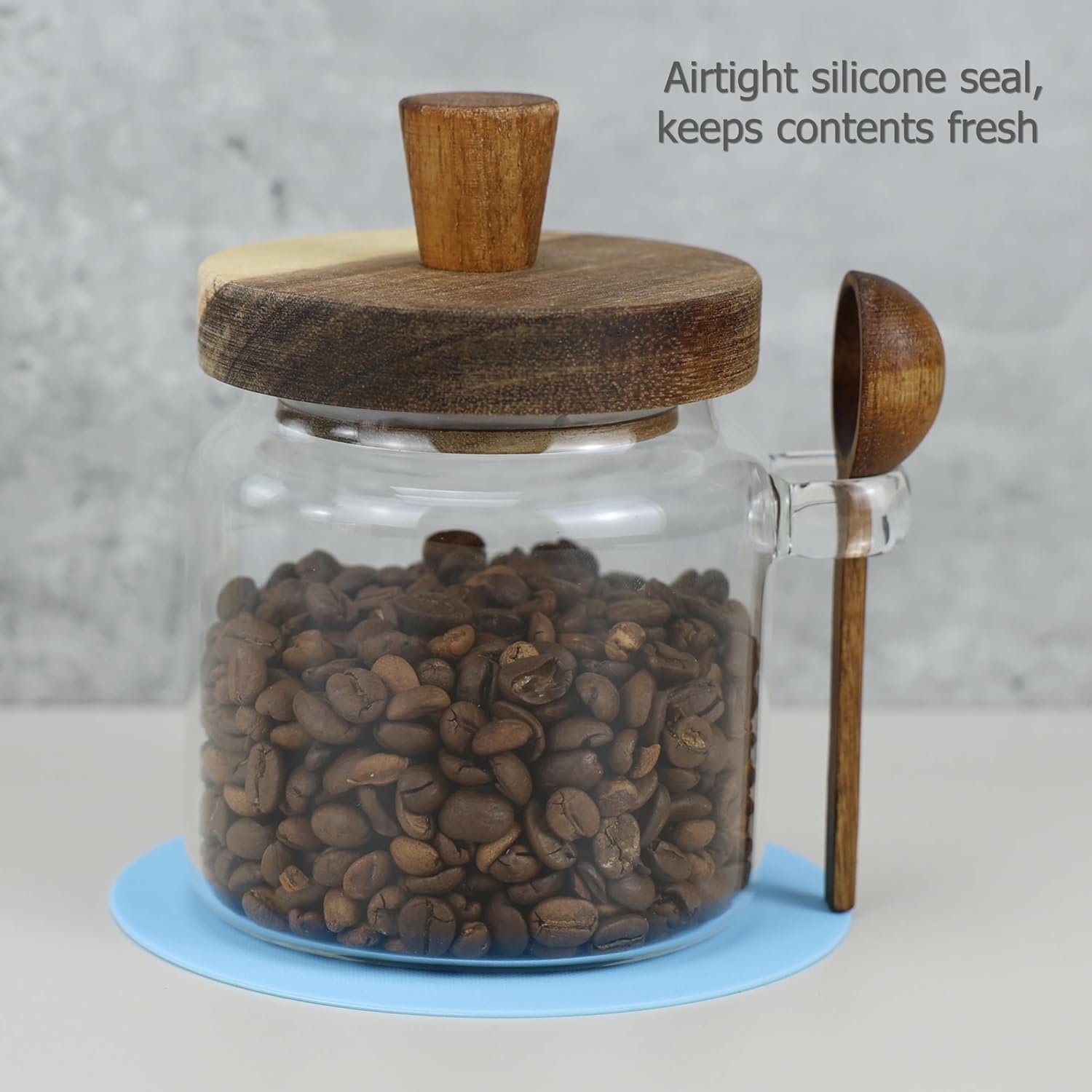 EIKS Glass Jars with Wooden Lids and Scoop, Airtight Food Storage Containers for Sugar Coffee Bean Candy Spice Bath Salt (18oz) - Image 5