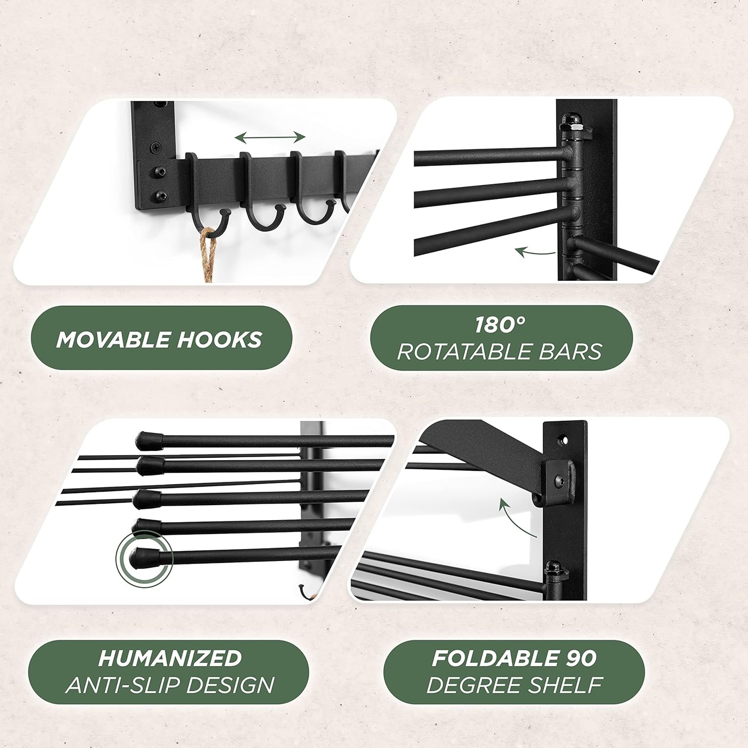 BATODA Wall-Mounted Steel Clothes Drying Rack - Swivel Towel Hanger for Laundry Room & Bathroom - Space Saver (Steel) - Image 3