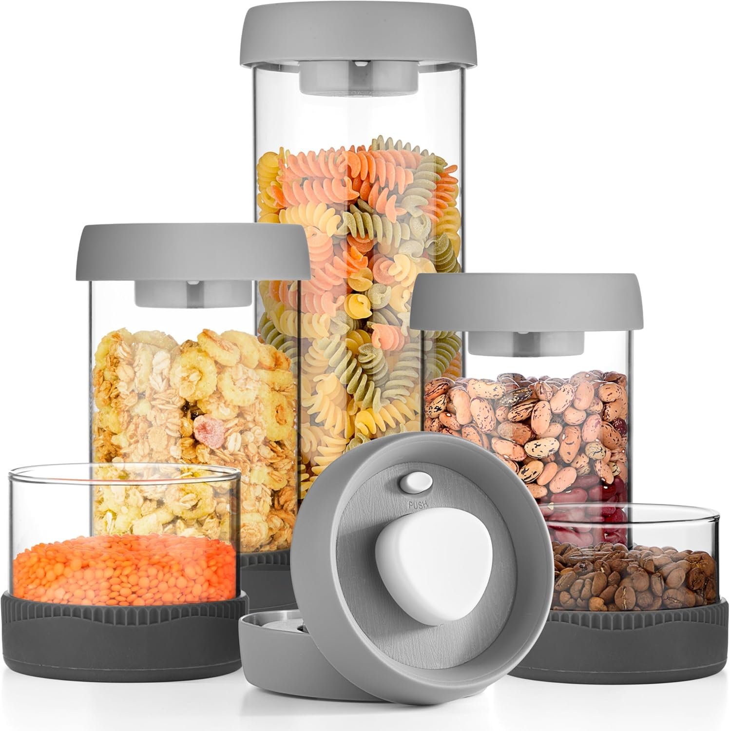 Glass Canisters Set - Kitchen Leakproof Seal Food Storage Jars - Coffee Bean Container - Pack of 5 Glass Canisters With Vacuum Airtight Lids for Cereal, Pet Treats, Nuts, Candy - Image 2