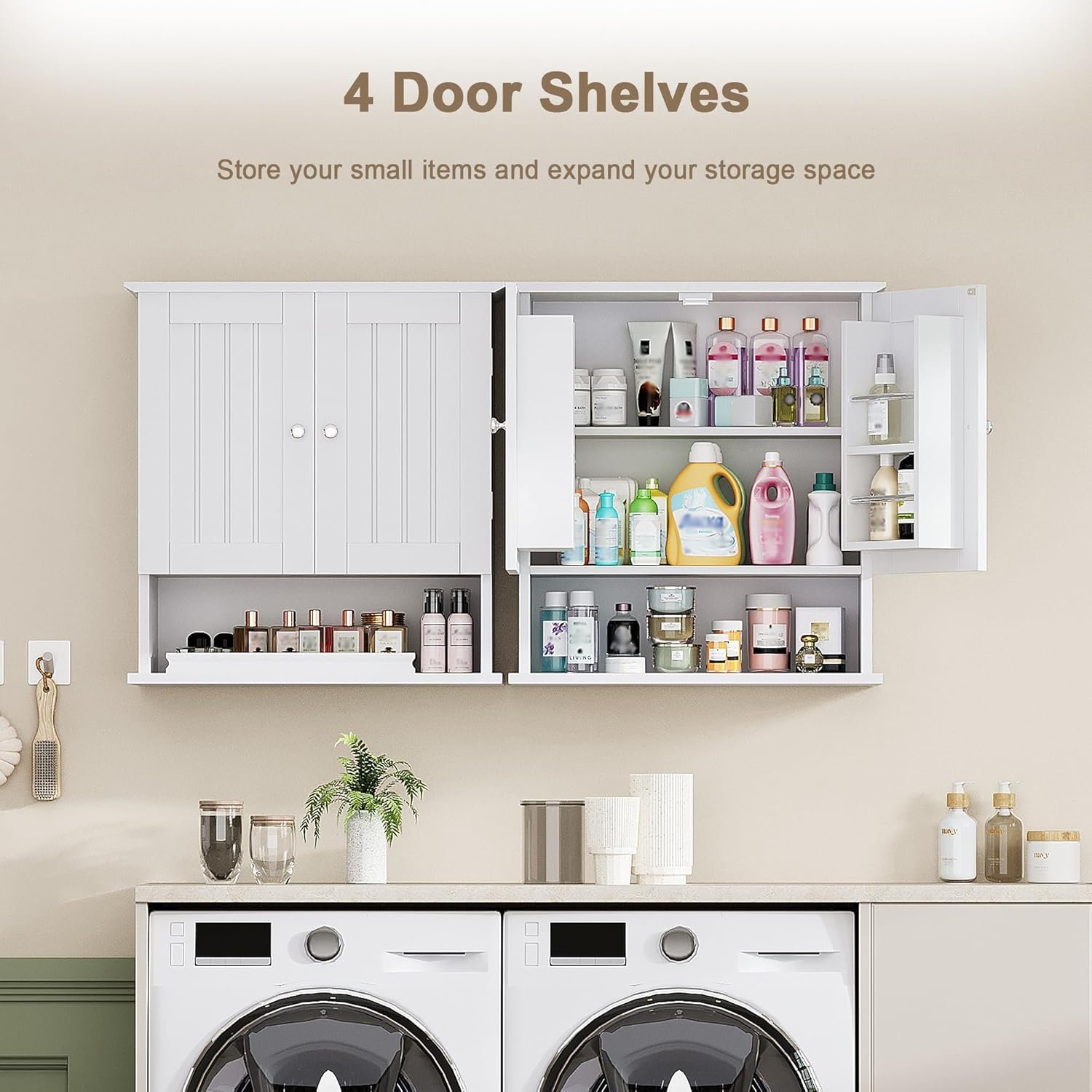ChooChoo Kitchen Cabinet Wall Mounted, Laundry Room Cabinet with Door Shelves, Bathroom Wall Cabinet with Adjustable Shelf, Medicine Cabinet for Bathroom, Kitchen, Laundry Room, White - Image 6