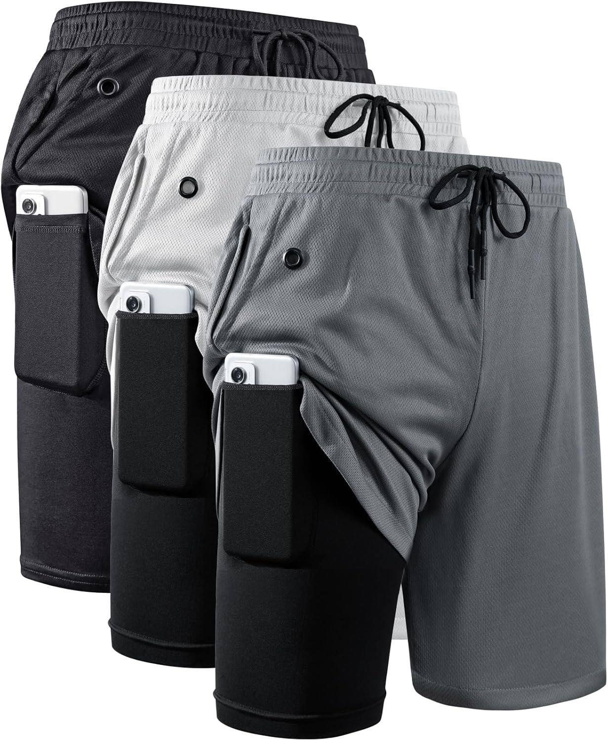 JWJ Men's 2 in 1 Workout Running Shorts 7 Inch Lightweight Athletic Gym Shorts with Compression Liner - Image 2