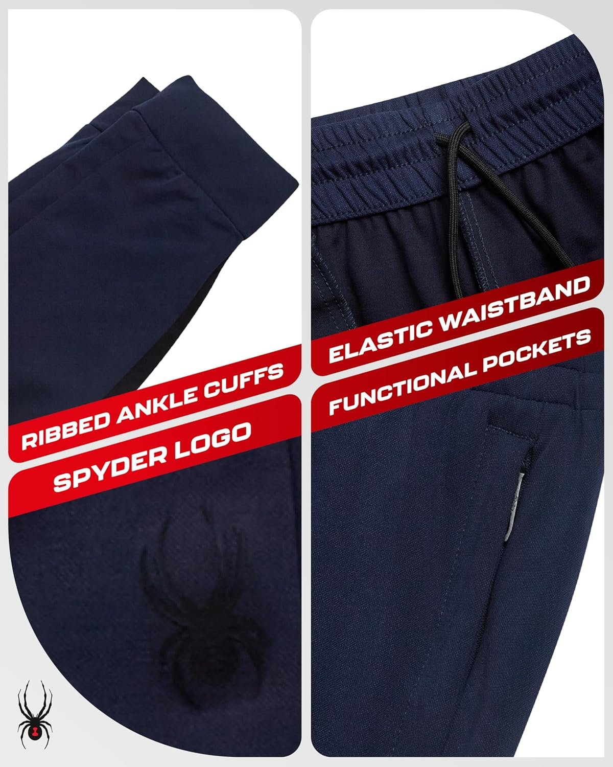 Spyder Mens Sweatpants - Double Knit Performance Fleece Mens Joggers Athletic Pants with Inner Drawstring Waist & Zip Pockets - Image 3