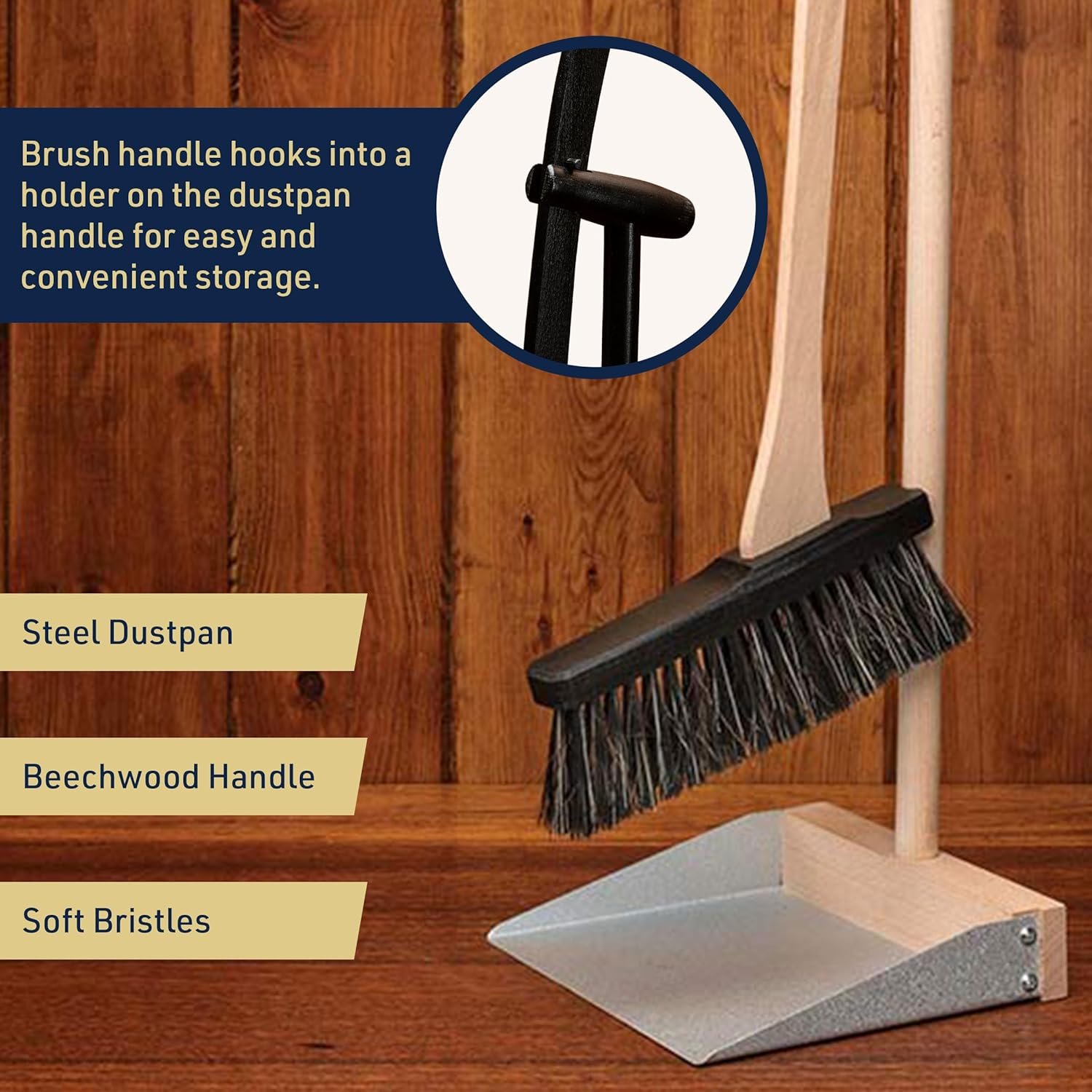Kings County Tools Broom and Dustpan Combo Set - 31” Natural Horsehair Broom and Stainless Steel Standing Dustpan with Beechwood Handles - Dust Pan and Brush Set for Home, Kitchen, or Outdoor Use - Image 5