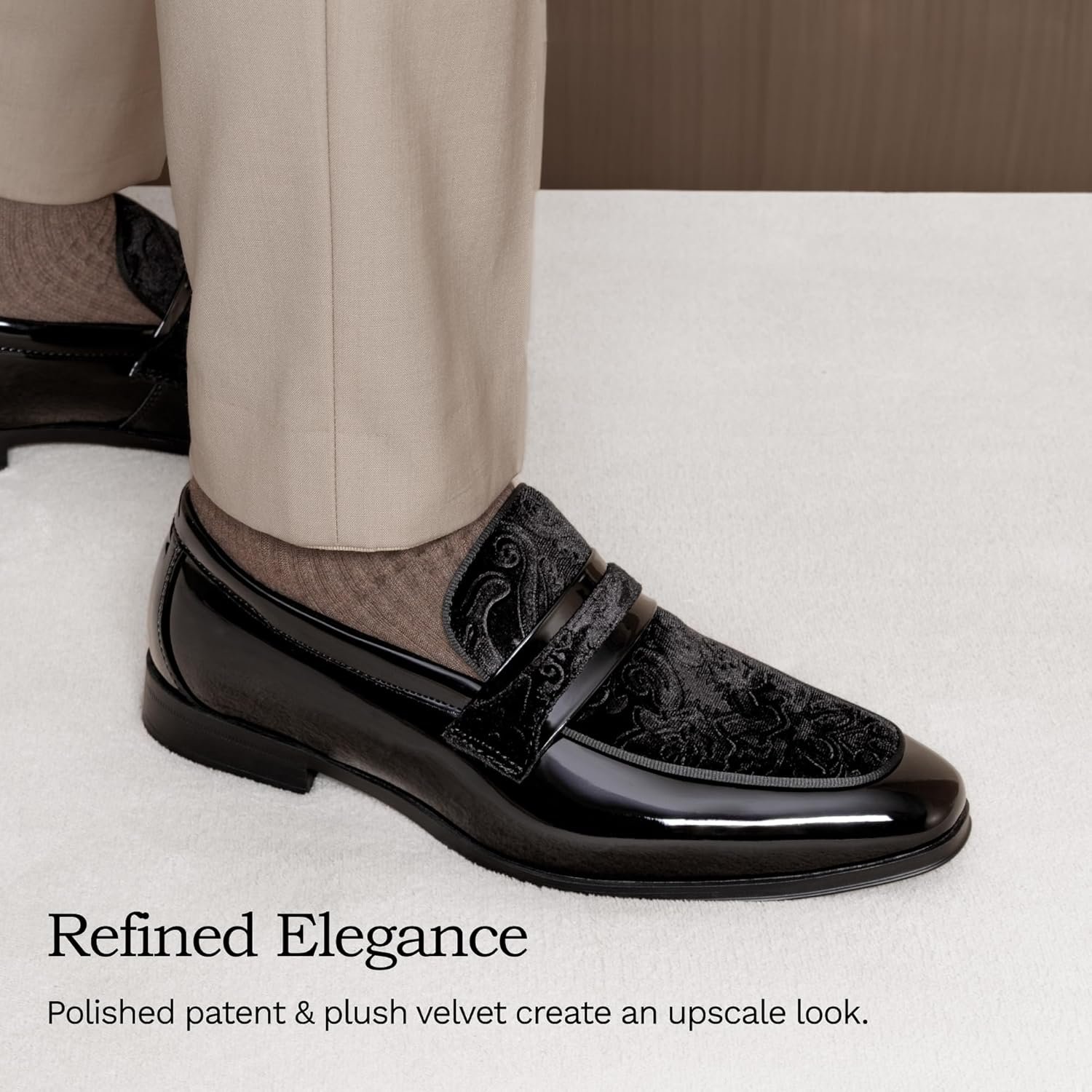 Bruno Marc Men's Tuxedo Patent Loafers Classic Velvet Slip-on Dress Shoes - Image 7