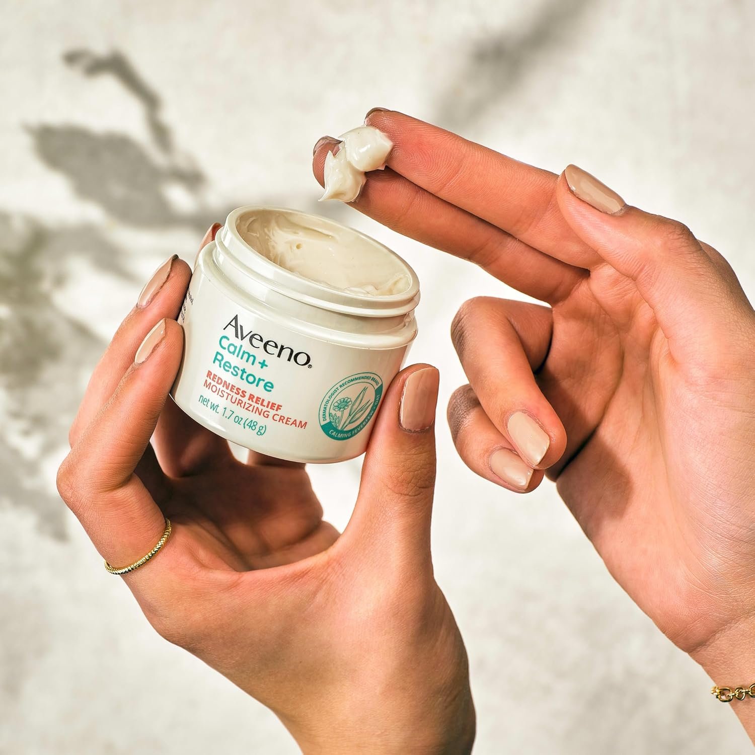 Aveeno Calm + Restore Facial Moisturizer Face Cream for Redness Relief, Non-Comedogenic, Ceramide & Vitamin B5, Hydrating for Dry, Sensitive Skin, Hypoallergenic, Fragrance-Free, 1.7 oz - Image 4