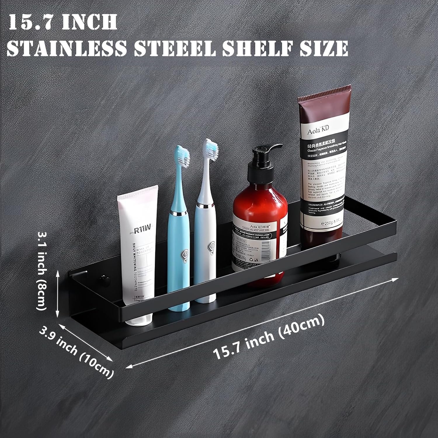 15.7inches Stainless Steel Wall Mounted Floating Shelves for Kitchen,Bathroom,Living Room Storage Shelf,Rust Protection, Easy to Clean - Image 4