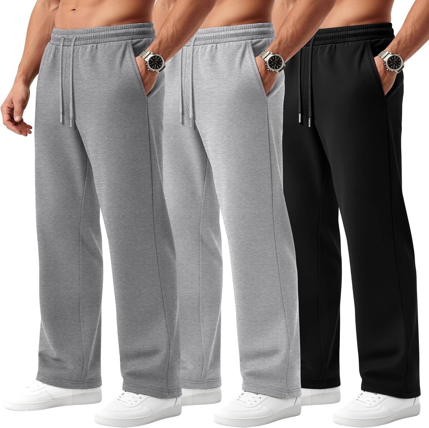 3 Pack Men's Big and Tall Sweatpants Athletic Workout Lounge Pants Plus Size Drawstring Joggers with 3 Pockets - Image 2