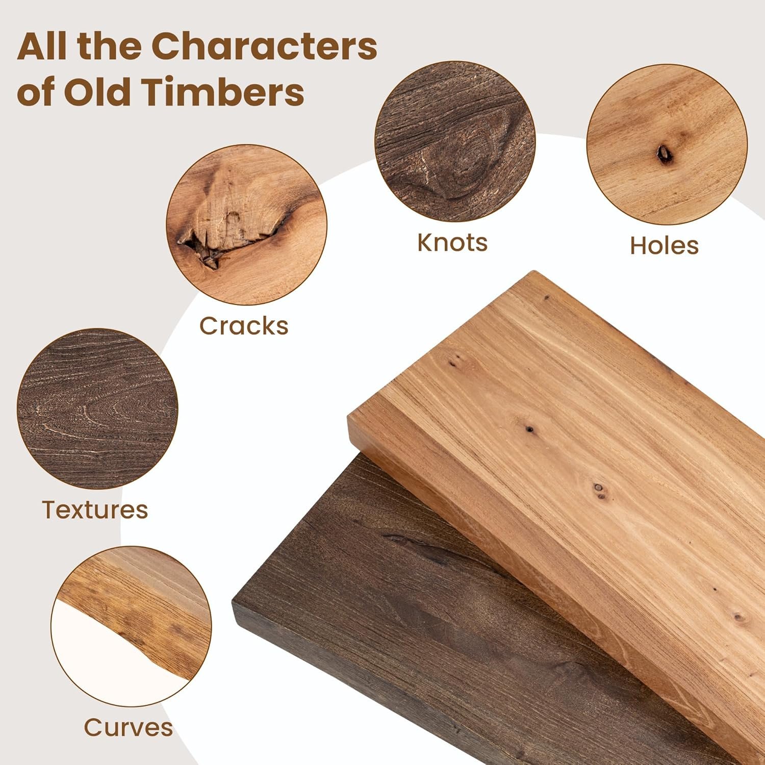 Floating Shelves for Wall Decor, Rustic Solid Elm Wood Live Edge Floating Shelves Wall Mounted, Wall Shelves with Invisible Bracket for Living Room Bathroom Bedroom Kitchen, 24 Inch Set of 2, Natural - Image 5