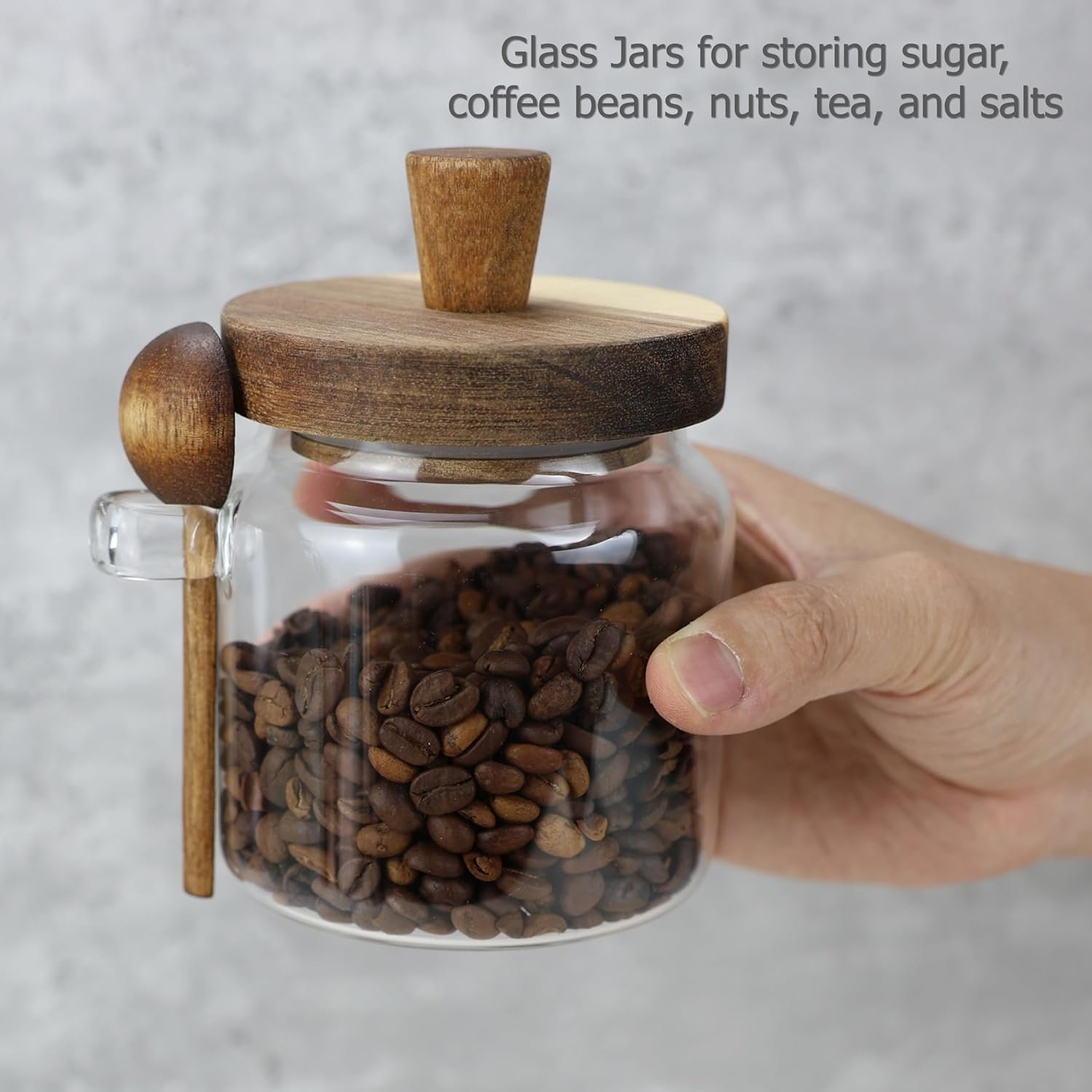 EIKS Glass Jars with Wooden Lids and Scoop, Airtight Food Storage Containers for Sugar Coffee Bean Candy Spice Bath Salt (18oz) - Image 3