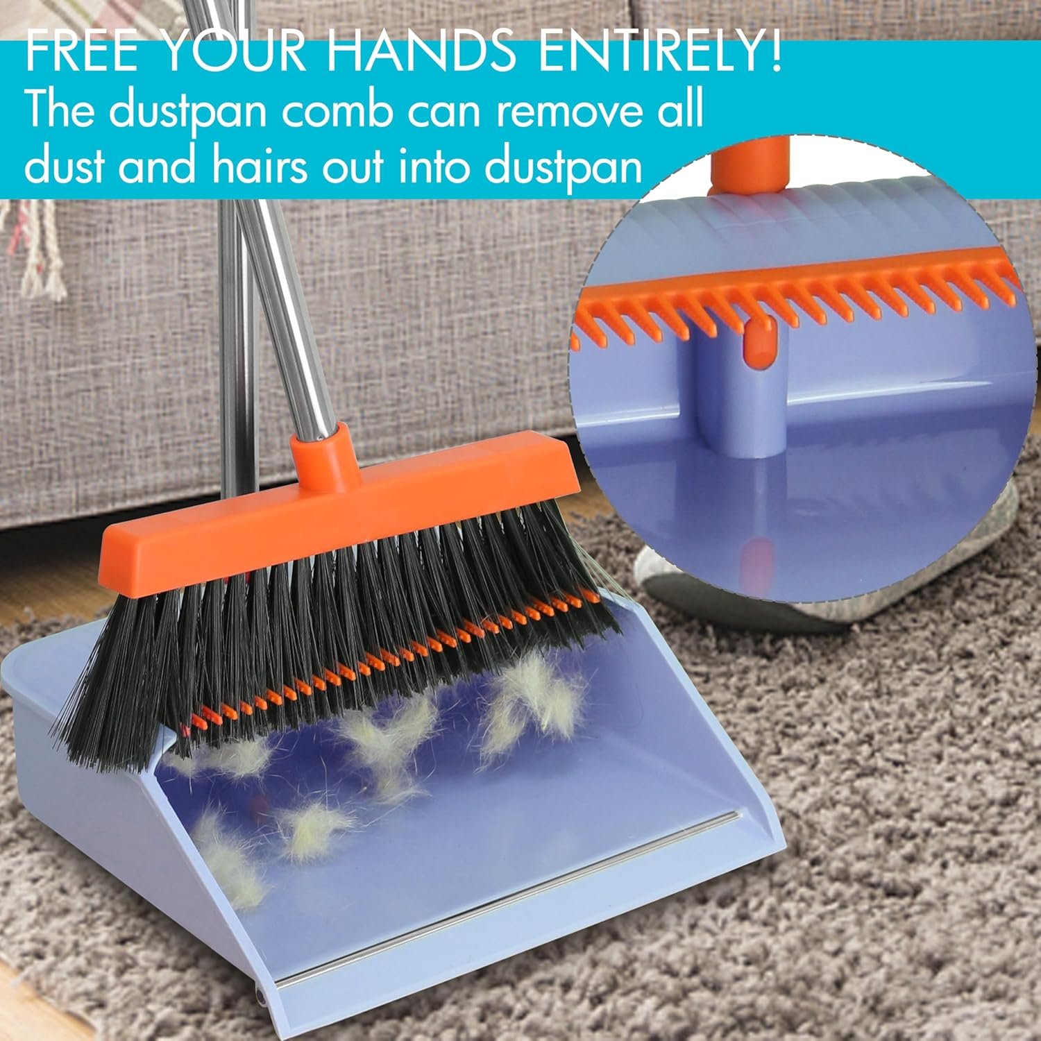 PHYEX 2-Pack Broom and Dustpan Set for Sweeping Indoor, Broom Dustpan with 48" Long Handle, Broom with Dustpan Combo Set(Purple) - Image 7