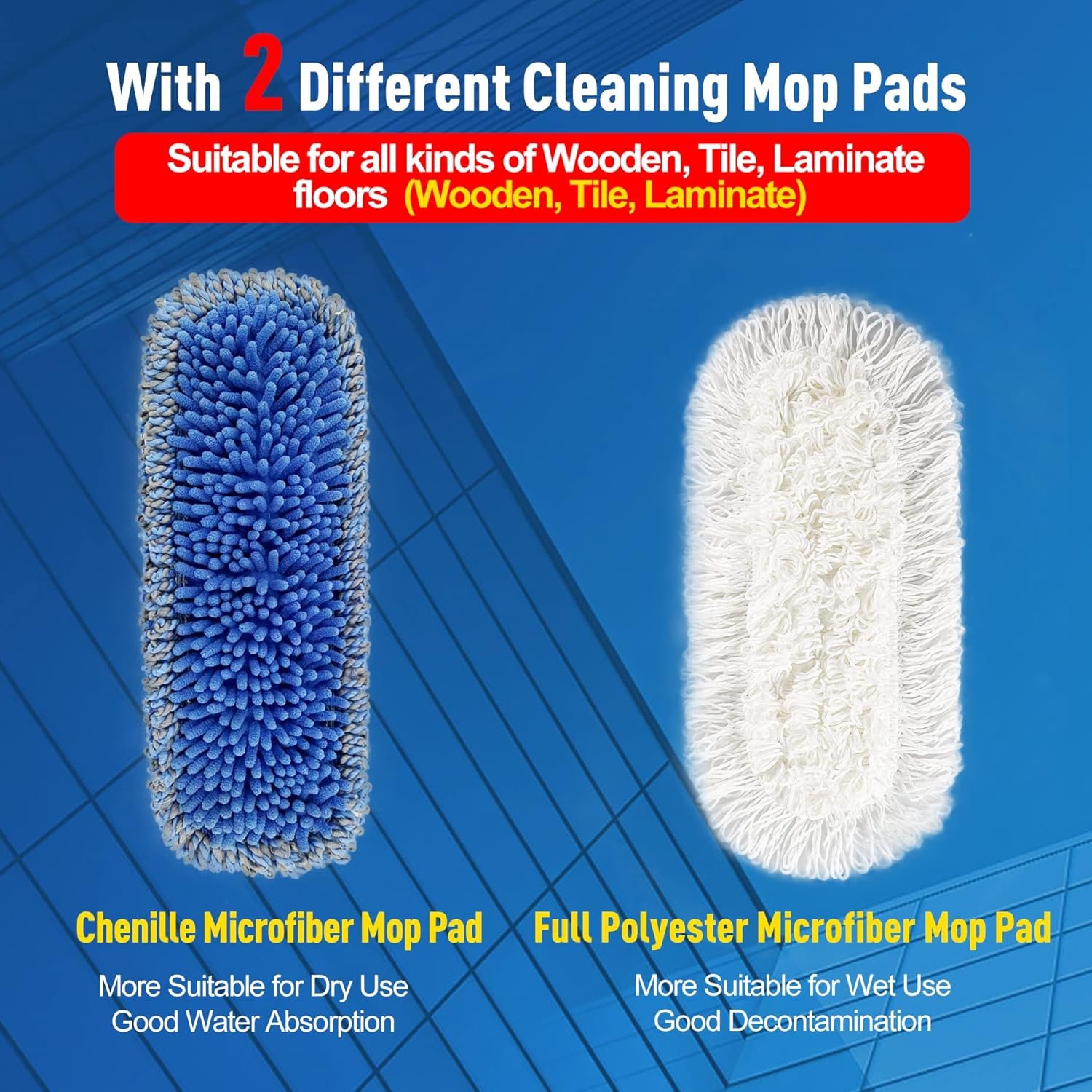 Dust Mop for Floor Cleaning Microfiber Professional Dry & Wet Flat Mops for Tile Floors with a Extra Chenille Refill Mopping Pad for Hardwood,Tile,Marble Floor - Image 3