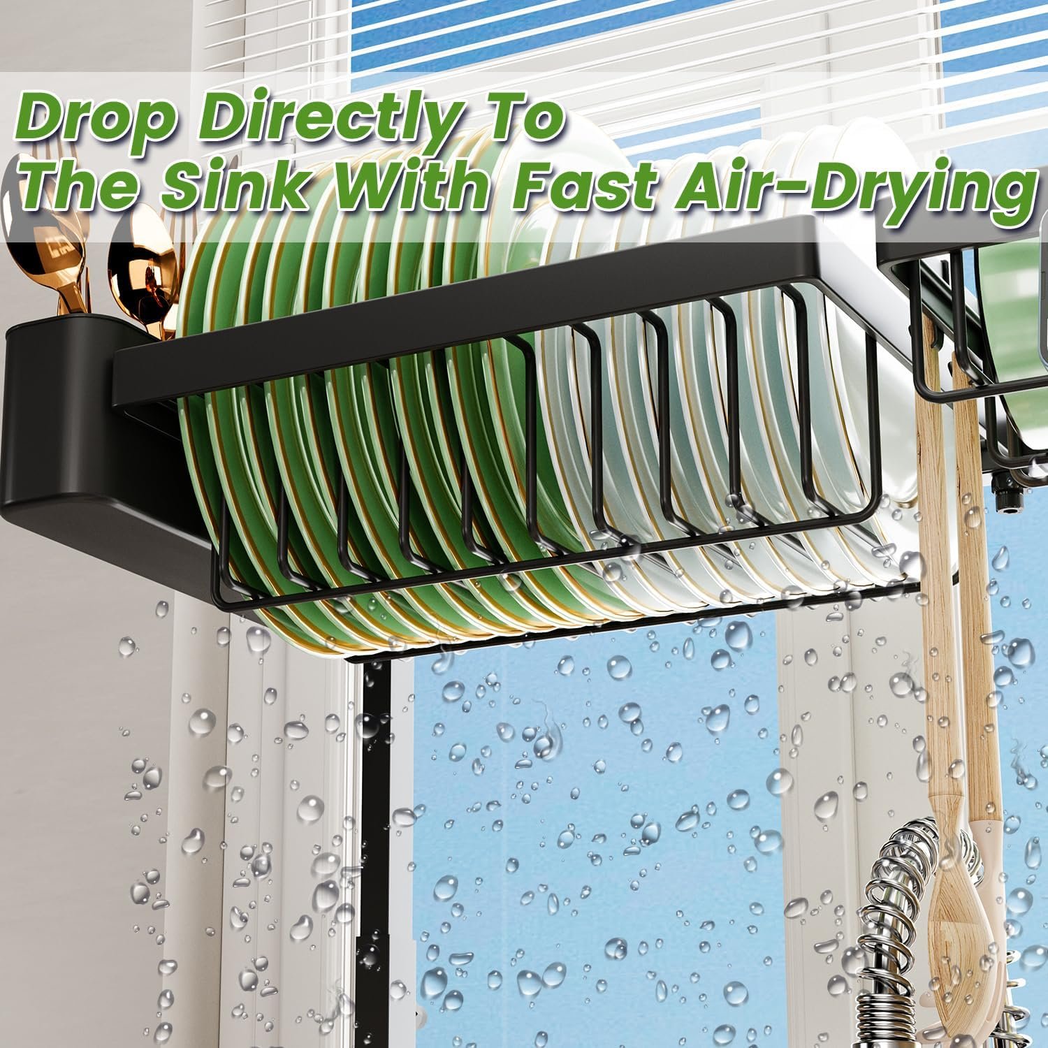 Over The Sink Dish Drying Rack (Expandable Height and Length) Snap-On Design 2 Tier Large Dish Rack (23" - 34" L x 11" W x 19" - 21.5" H) - Image 8