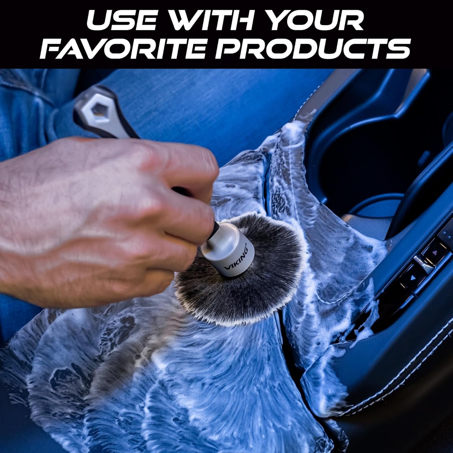 VIKING Car Detailing Brush Set for Car Cleaning Kit, Super-Soft Bristles for Interior Detail, Black/Grey, Includes Medium 1 Inch Diameter and Large 1.5 Inch Diameter Brush Heads, 2 Pack - Image 6