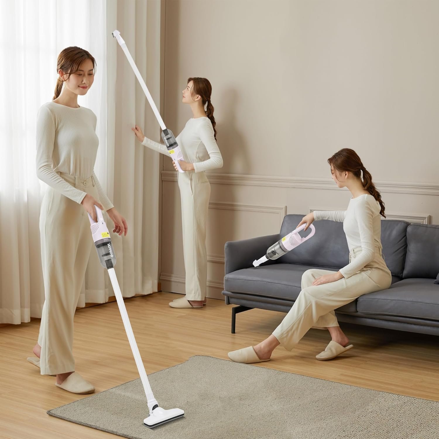 Handheld Vacuum Cleaner,Ultra-Lightweight Mini Portable Vacuums for Home, 6 in 1 Stick Vac Cleaners for Car,Pet Hair(White Cordless) - Image 8