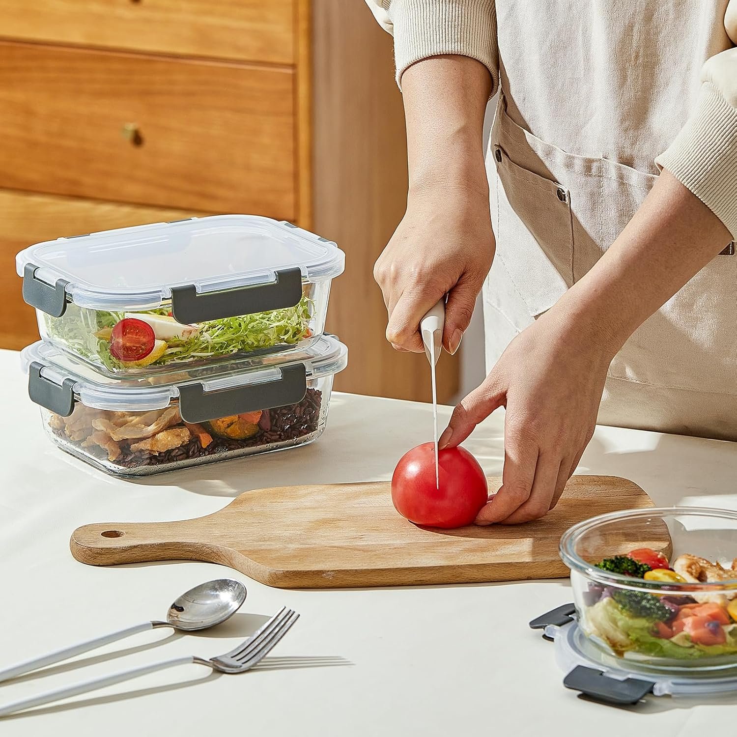 10 Pack 22 oz Glass Meal Prep Containers, Glass Food Storage Containers with Lids, Reusable Airtight Leakproof Lunch Bento Boxes Freezer, Microwave Oven and Dishwasher, Gray - Image 7