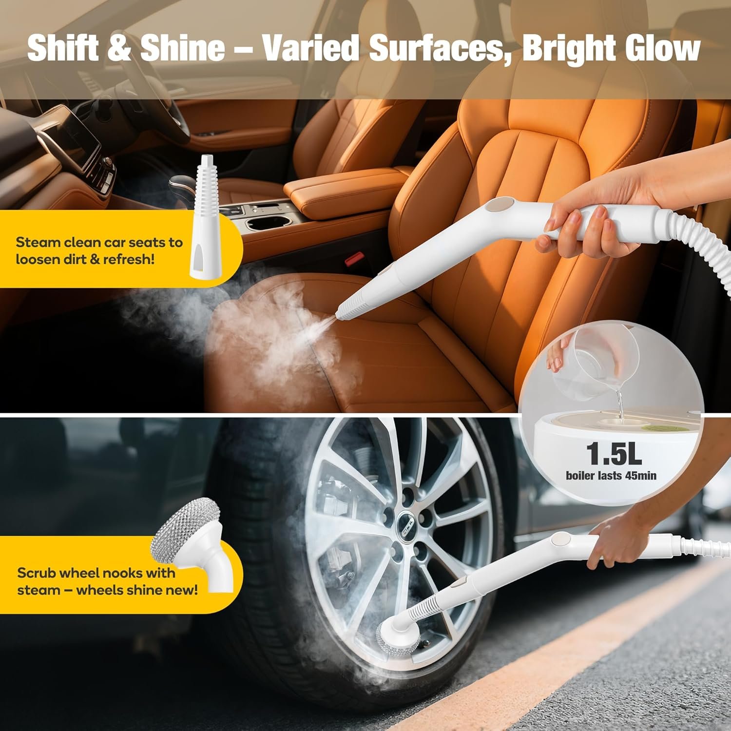 Newbealer Heavy-Duty Steam Cleaner for Home, Stainless Steel Boiler, 12-Piece Accessory Kit, Max 5 Bar Pressure, Multi-Purpose Steamer for Floors, Cars, Furniture, Upholstery, and More - Image 6