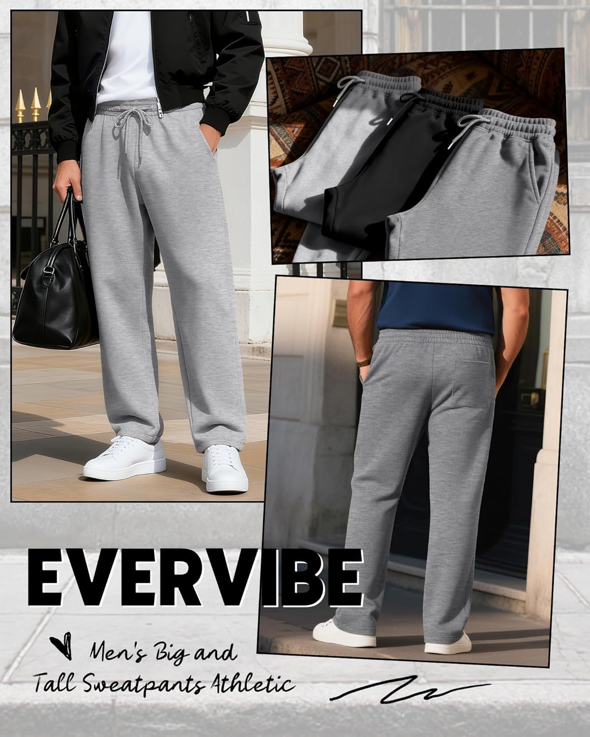 3 Pack Men's Big and Tall Sweatpants Athletic Workout Lounge Pants Plus Size Drawstring Joggers with 3 Pockets - Image 3