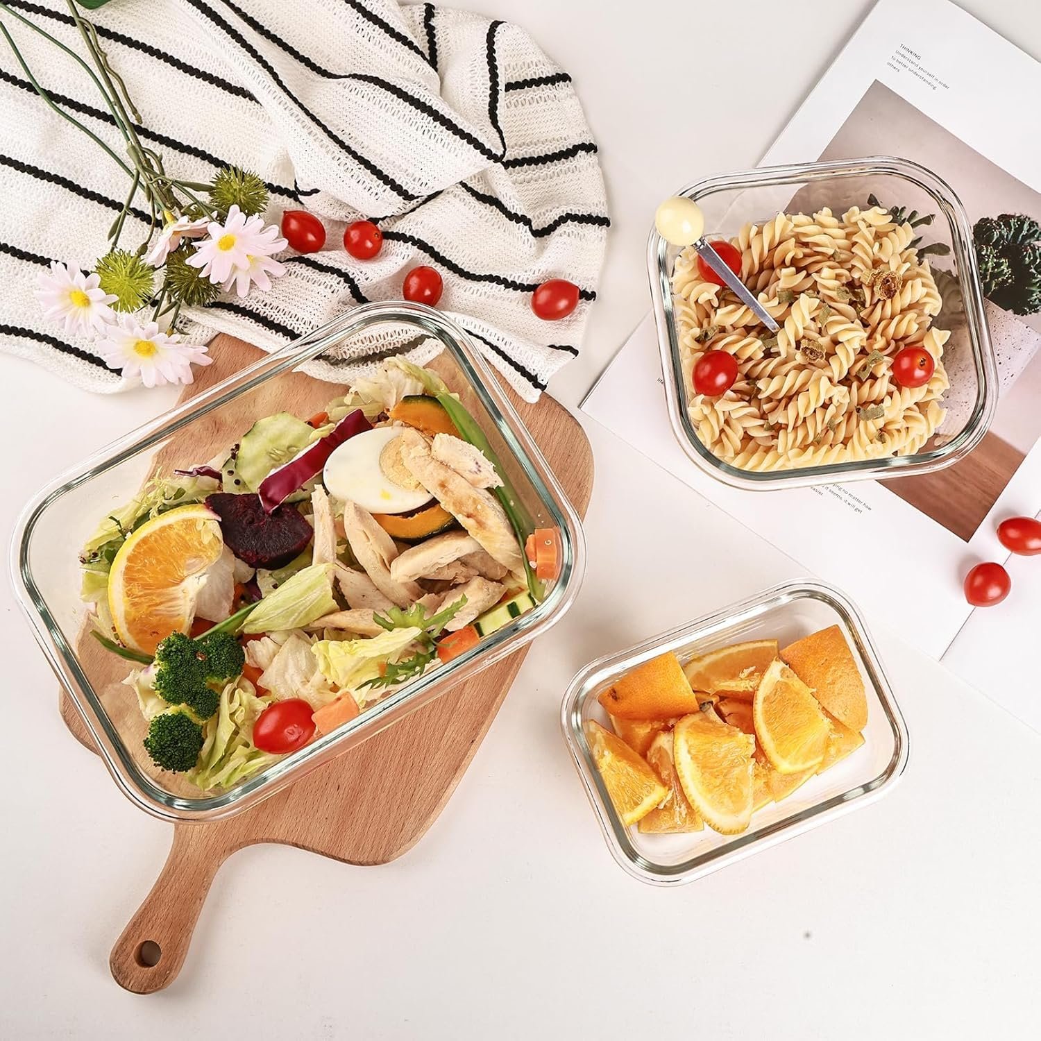 8 Pack Glass Meal Prep Containers with Lids, Extra Thick Airtight Food Storage Set (310ml-1510ml/10.5oz–51oz), Leakproof Lunch Boxes for Leftovers - Image 9