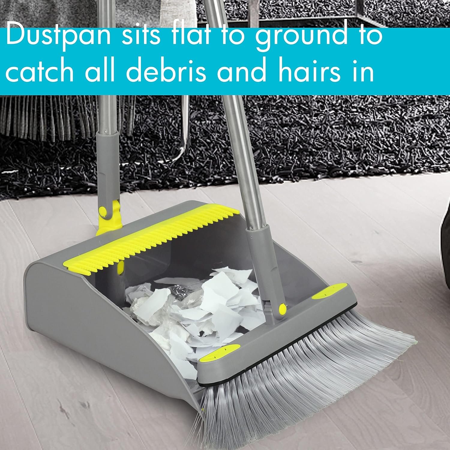 PHYEX 2-Pack Broom and Dustpan Combo Set, 48" Long Adjustable Handle Stand Up Dustpan with Self-Cleaning Teeth, Ideal for Home, Office, Kitchen, Indoor & Outdoor Use, Grey - Image 8