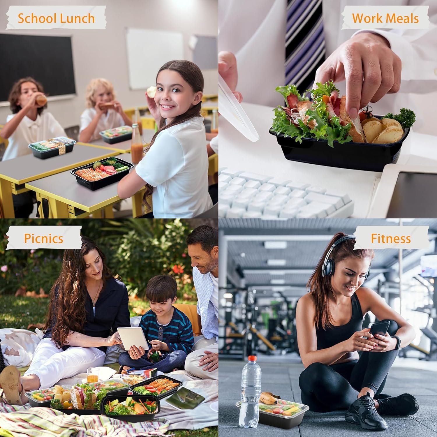 PIRTA 60 Pack 32 oz Meal Prep Containers Reusable with Lids, Food Safe, Leakproof, Microwave, Freezer, Dishwasher, To-Go Take Out, Plastic Food Storage Bento Lunch Box - Image 7